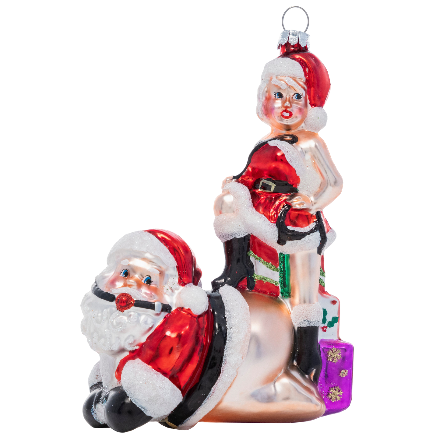 Santa's Submissive Side - Hand Blown Glass Holiday Ornament santas-submissive-side-hand-blown-glass-holiday-christmas-ornament-front