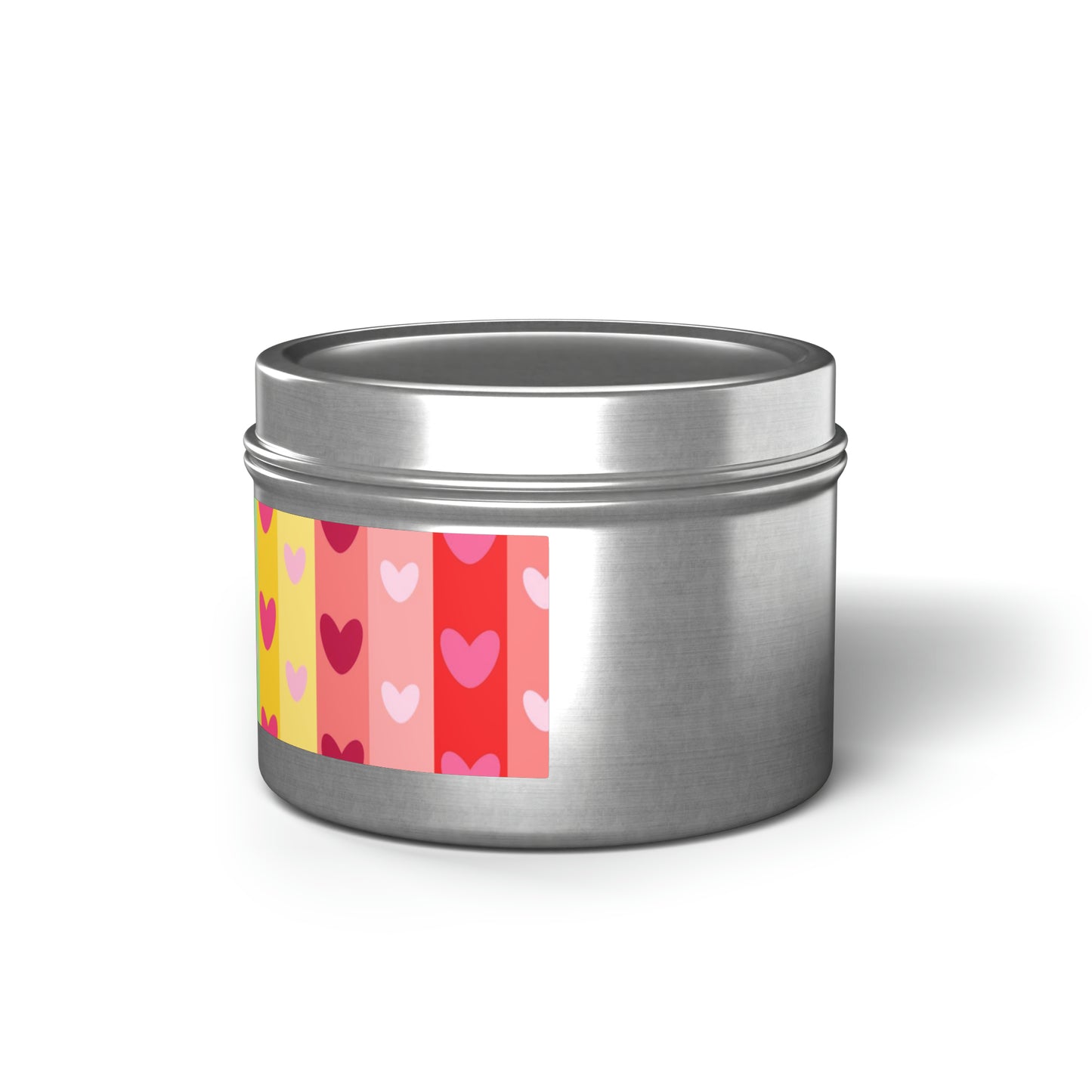 Gift Tin Scented Candles LGBTQ Rainbow Hearts silver-gift-tin-candles-lgbtq-rainbow-hearts-4oz-left