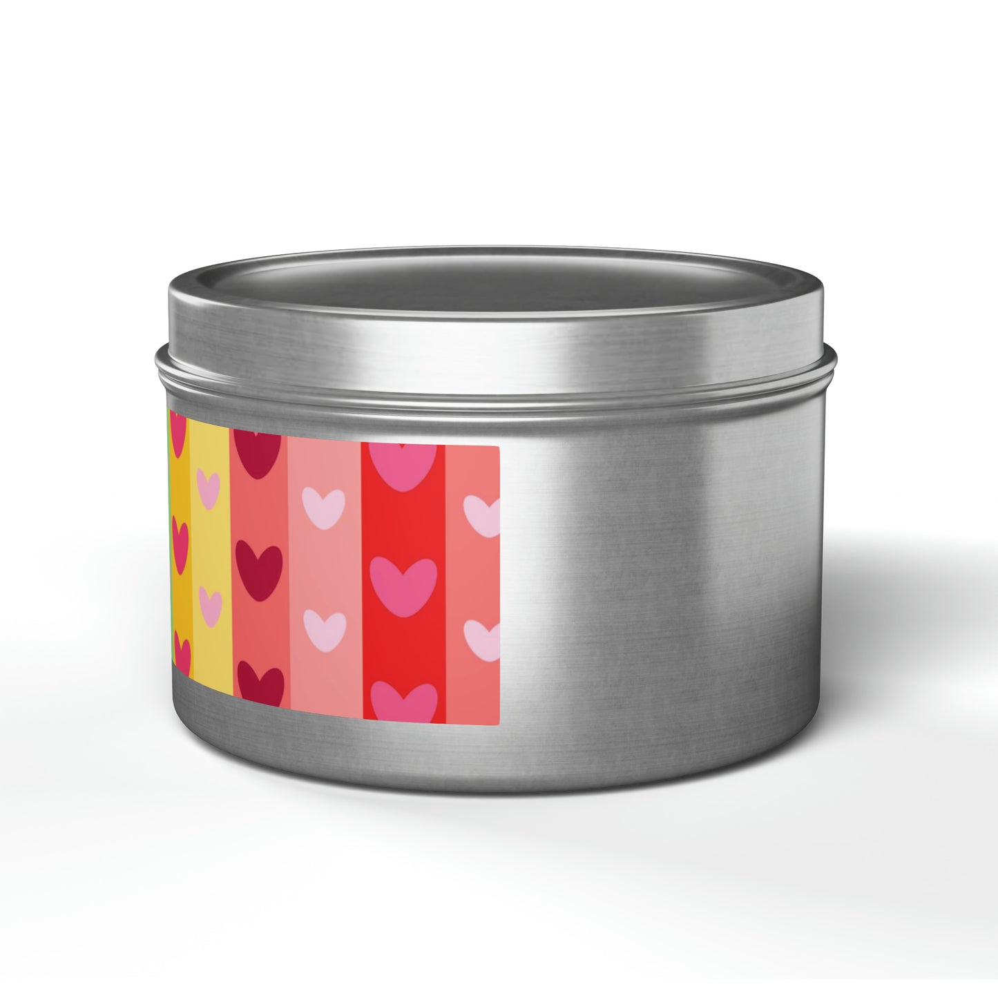 Gift Tin Scented Candles LGBTQ Rainbow Hearts silver-gift-tin-candles-lgbtq-rainbow-hearts-8oz-left