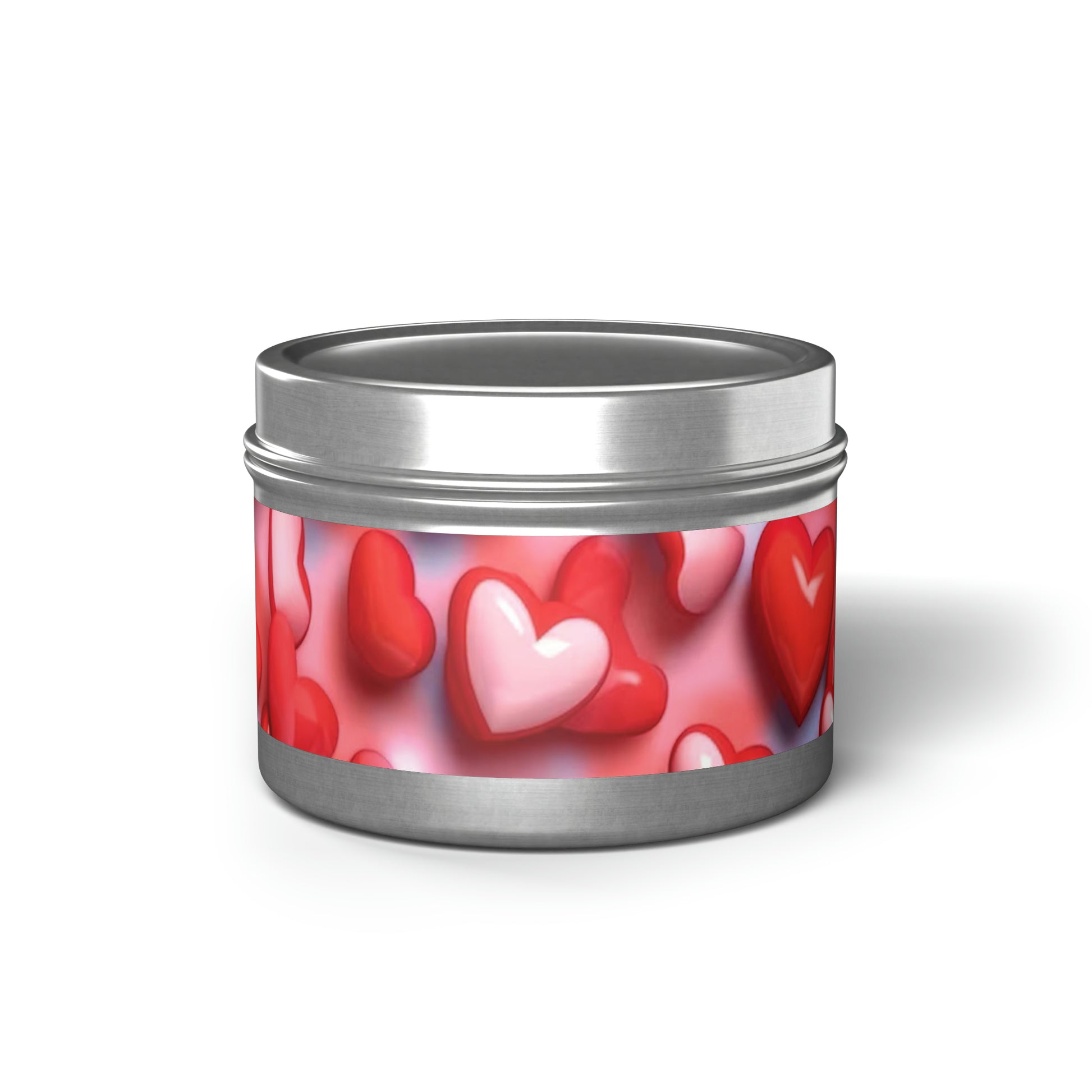 Gift Tin Scented Candles Pink Red Candy Hearts 4oz Silver silver-gift-tin-candles-pink-red-candy-hearts-4oz-front