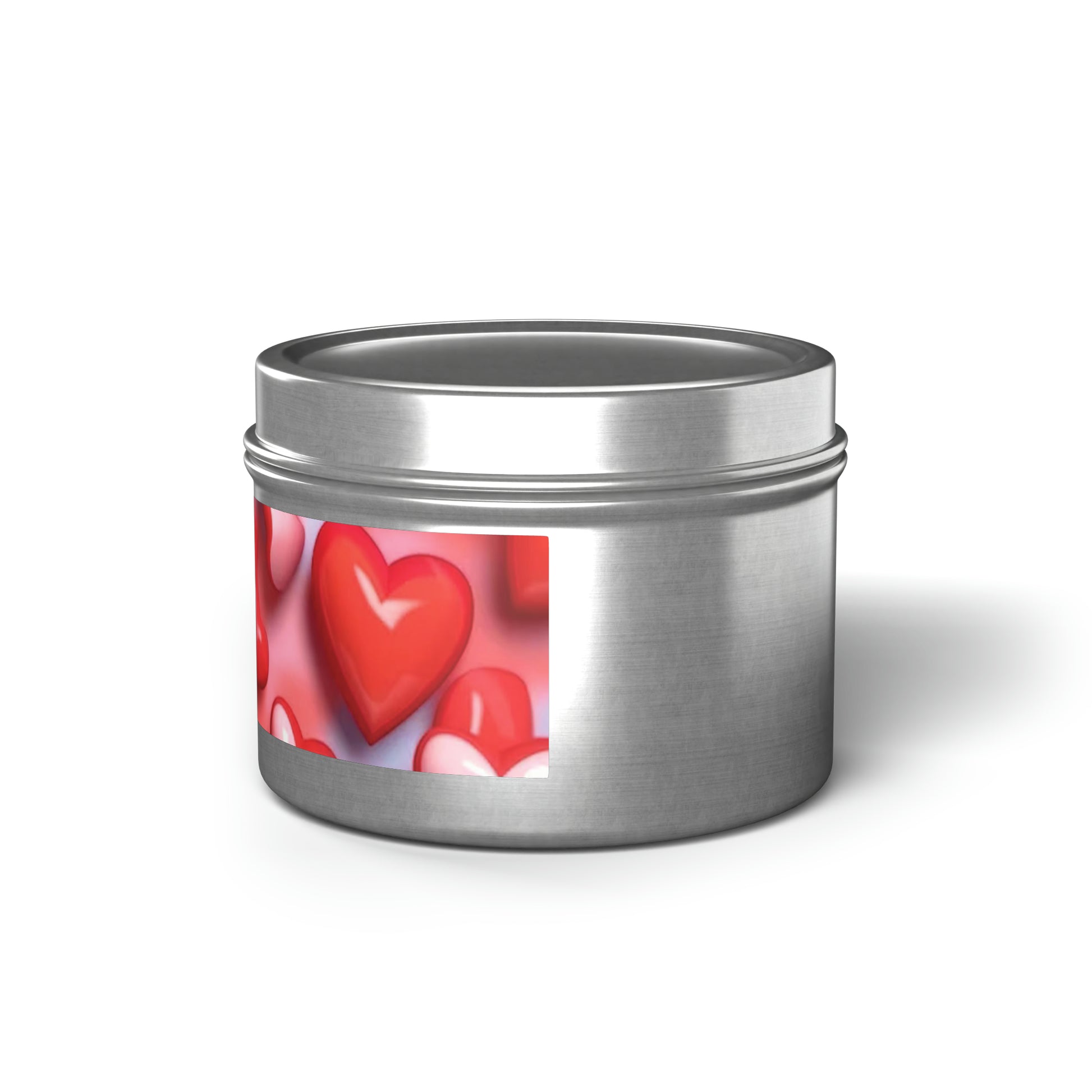 Gift Tin Scented Candles Pink Red Candy Hearts silver-gift-tin-candles-pink-red-candy-hearts-4oz-left