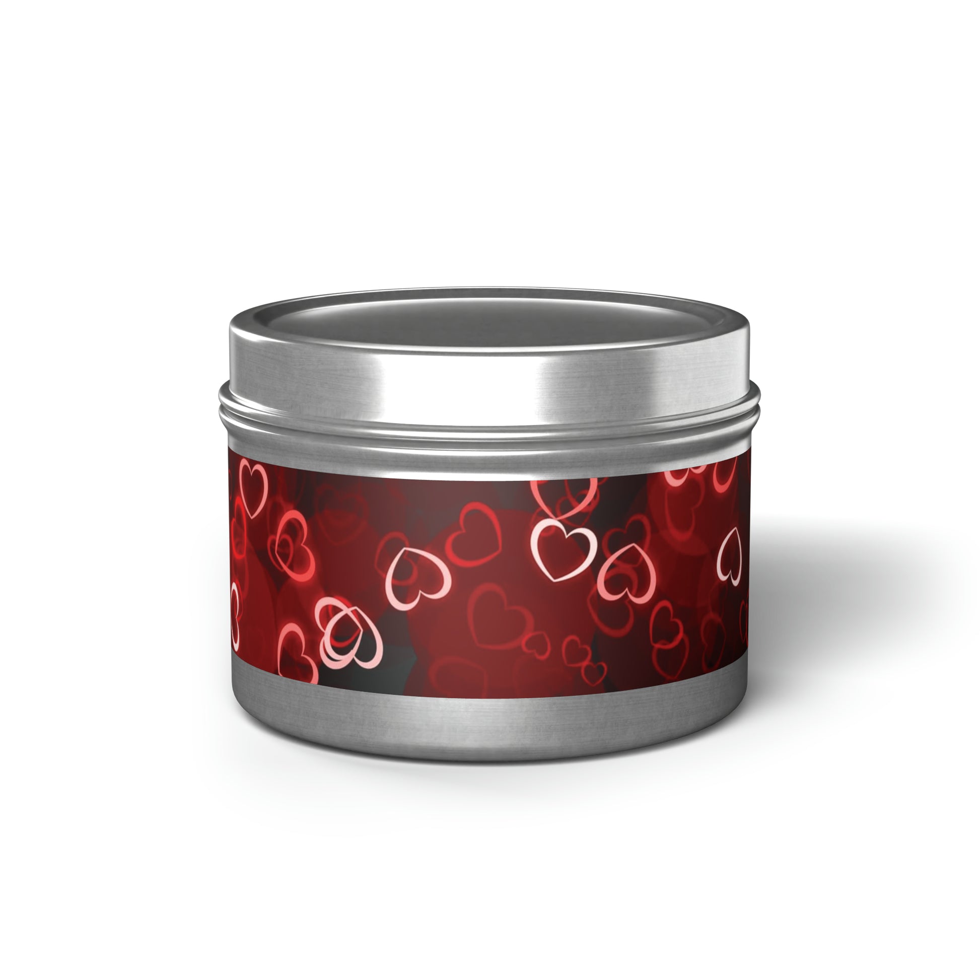 Gift Tin Scented Candle Dark Red Hearts silver-gift-tin-scented-candle-dark-red-hearts-4oz-front