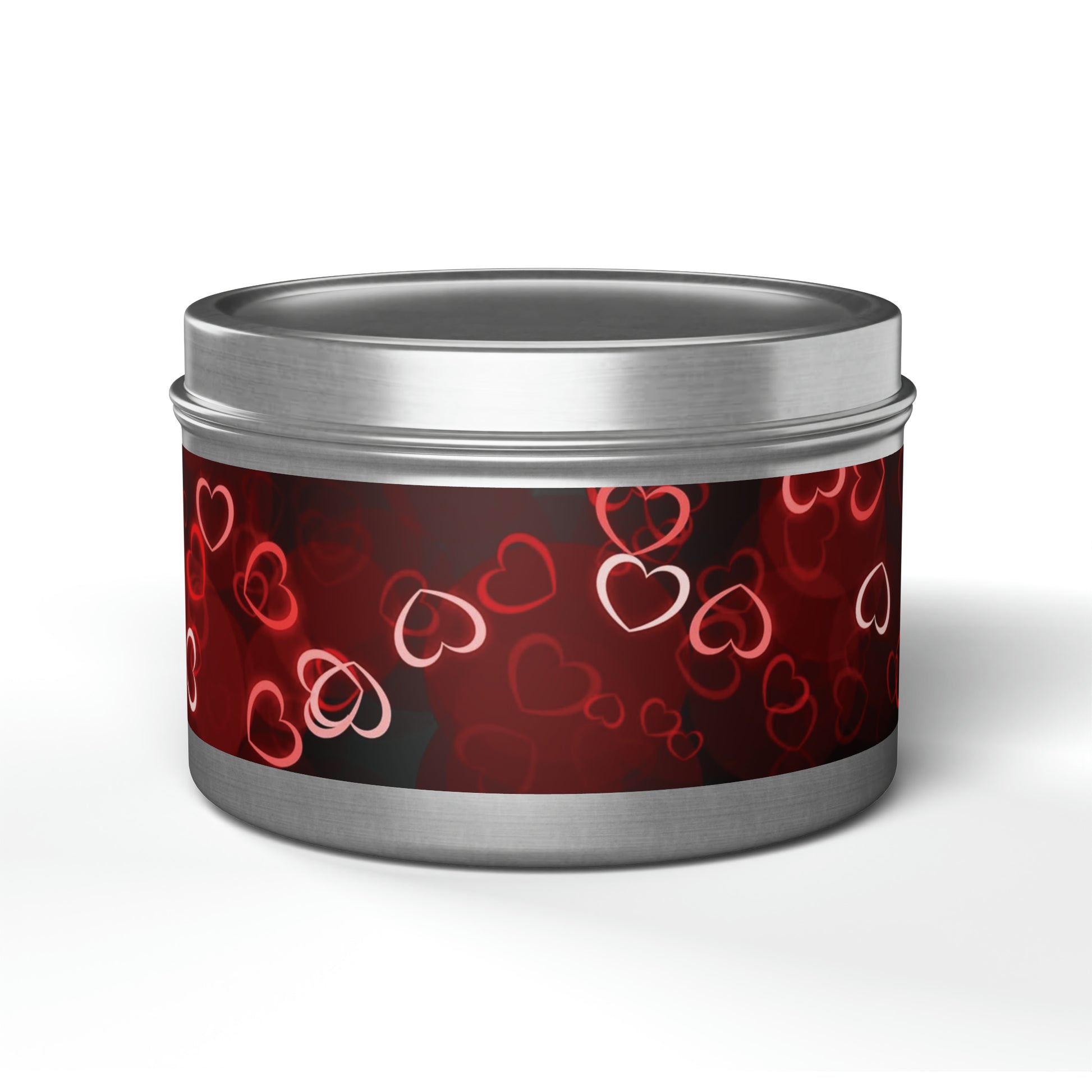 Gift Tin Scented Candle Dark Red Hearts silver-gift-tin-scented-candle-dark-red-hearts-8oz-front