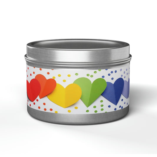 Gift Tin Scented Candle Rainbow Paper Hearts 8oz Silver silver-gift-tin-scented-candle-rainbow-paper-hearts-8oz-front