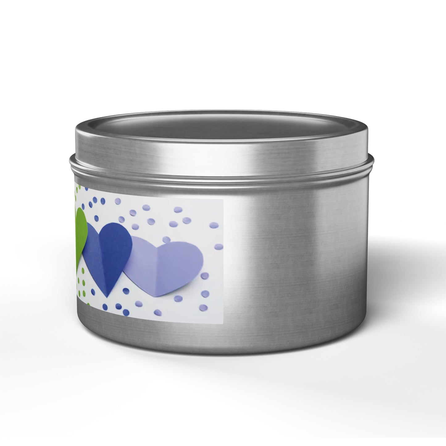 Gift Tin Scented Candle Rainbow Paper Hearts silver-gift-tin-scented-candle-rainbow-paper-hearts-8oz-left