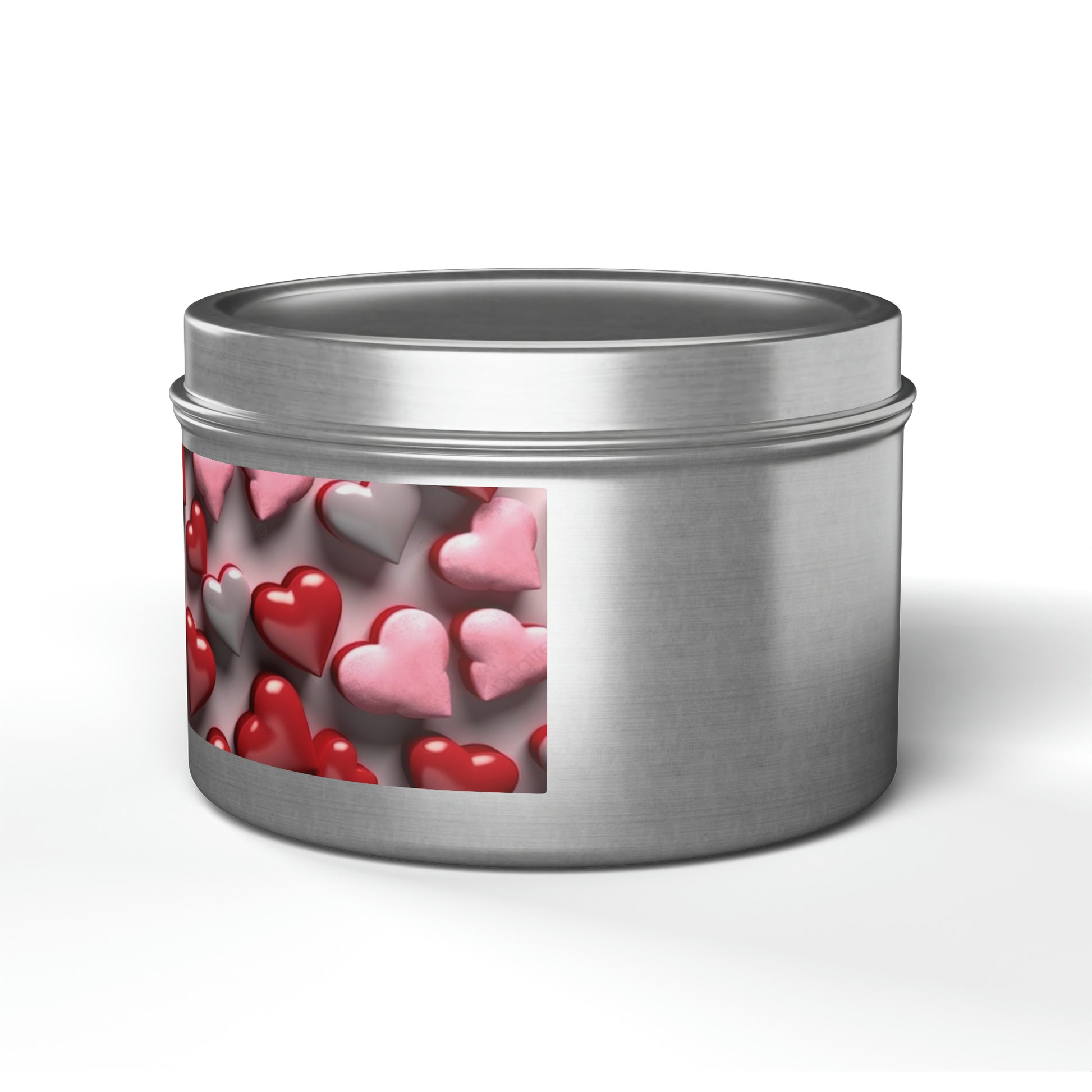 Gift Tin Scented Candle Red Gray Candy Hearts silver-gift-tin-scented-candle-red-gray-candy-hearts-8oz-left