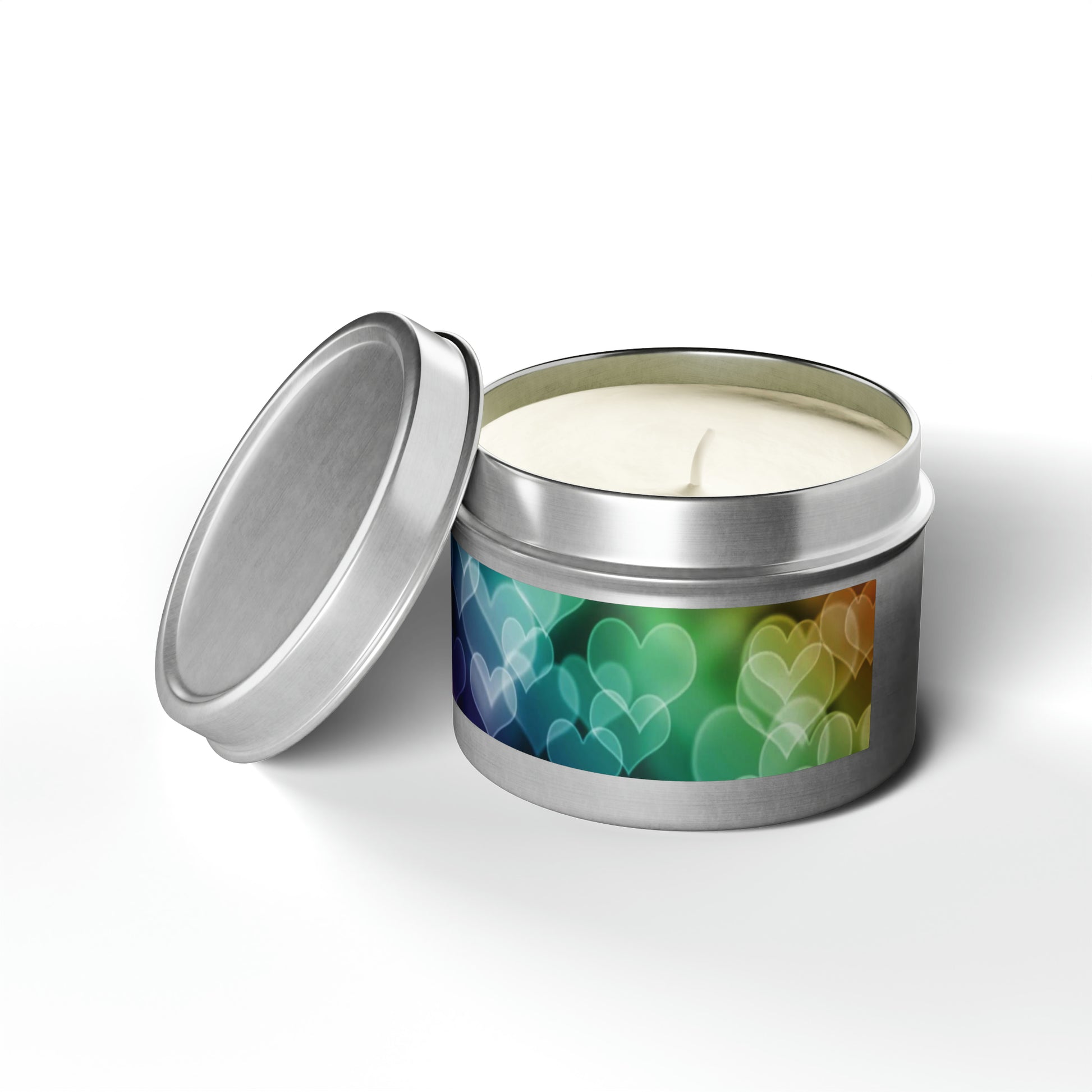 LGBTQ Pride Hearts Gift Scented Tin Candles silver-lgbtq-pride-hearts-gift-scented-tin-candles-4oz-lifestyle