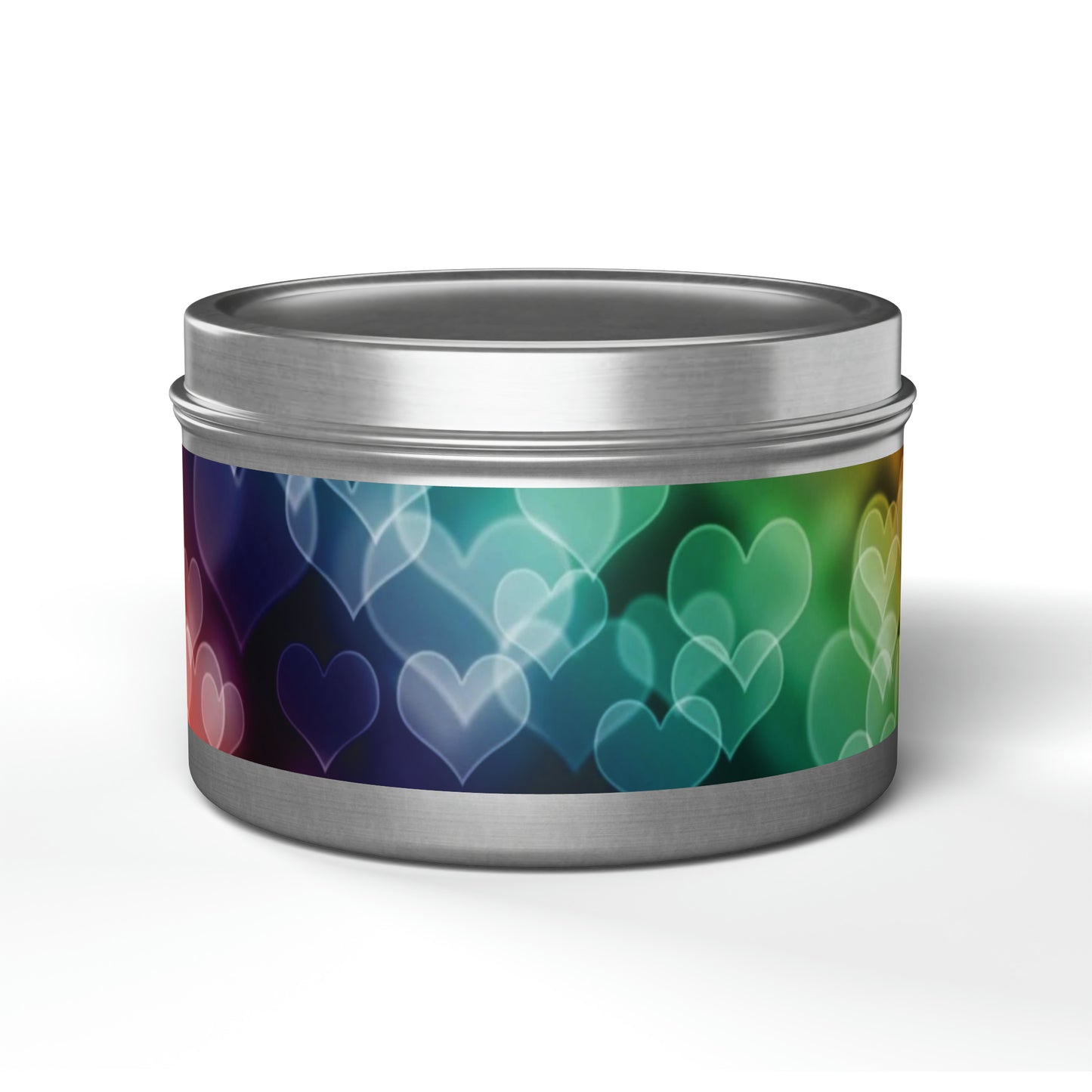 LGBTQ Pride Hearts Gift Scented Tin Candles 8oz Silver silver-lgbtq-pride-hearts-gift-scented-tin-candles-8oz-front