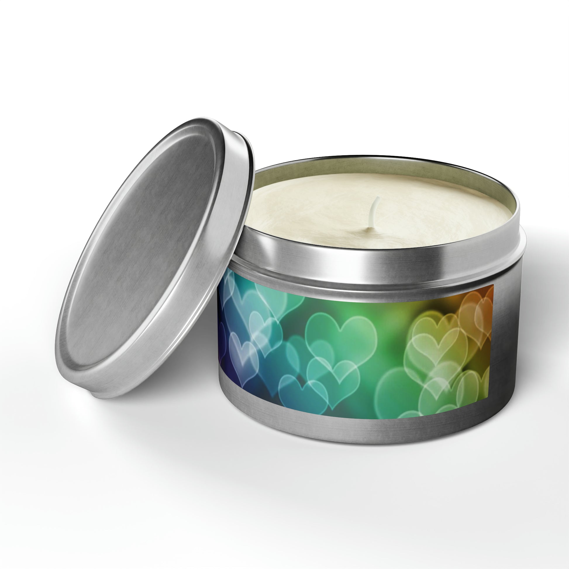LGBTQ Pride Hearts Gift Scented Tin Candles silver-lgbtq-pride-hearts-gift-scented-tin-candles-8oz-lifestyle