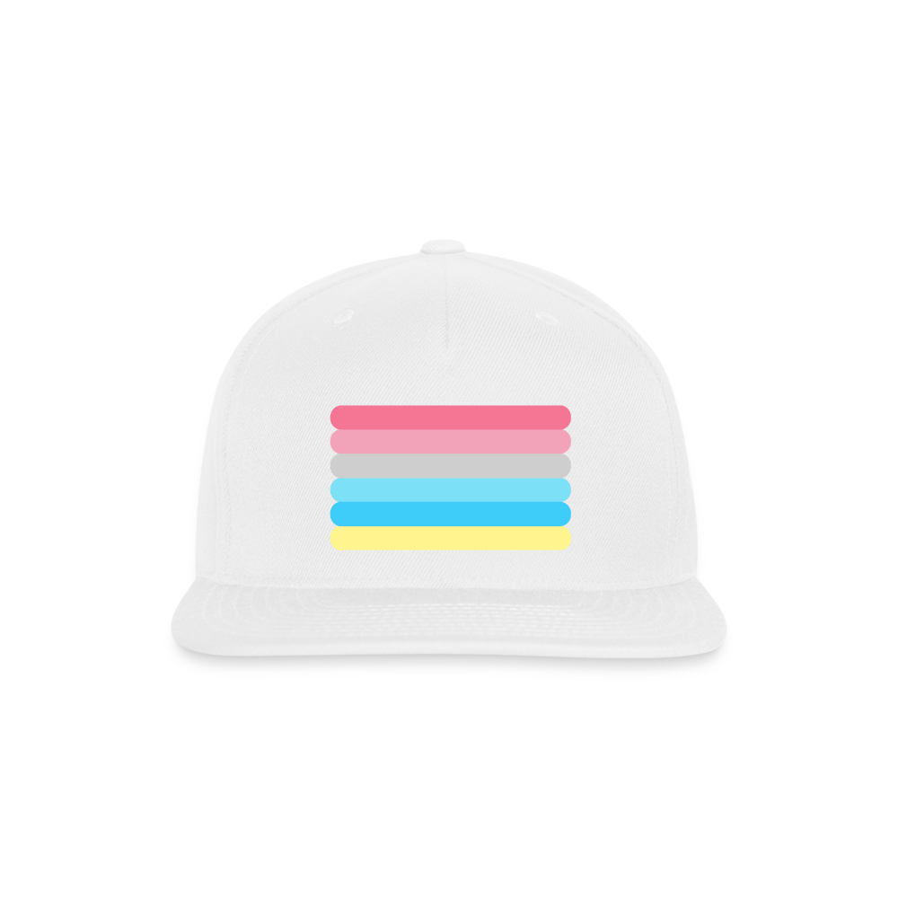 Genderflux Pride Flag Rounded Snapback Baseball Cap white Genderflux spod-1066776570-1-1_7908b11f-5c8d-481e-96d2-d7de46bdf424