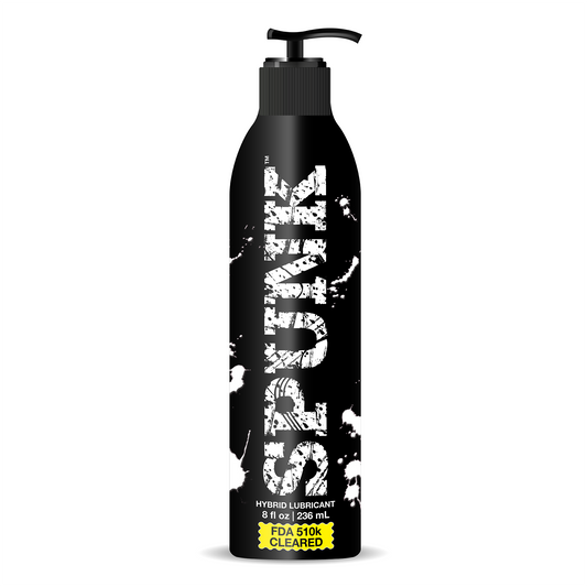 Black personal lubricant bottle with white text branding 'SPUNK' on a white background
