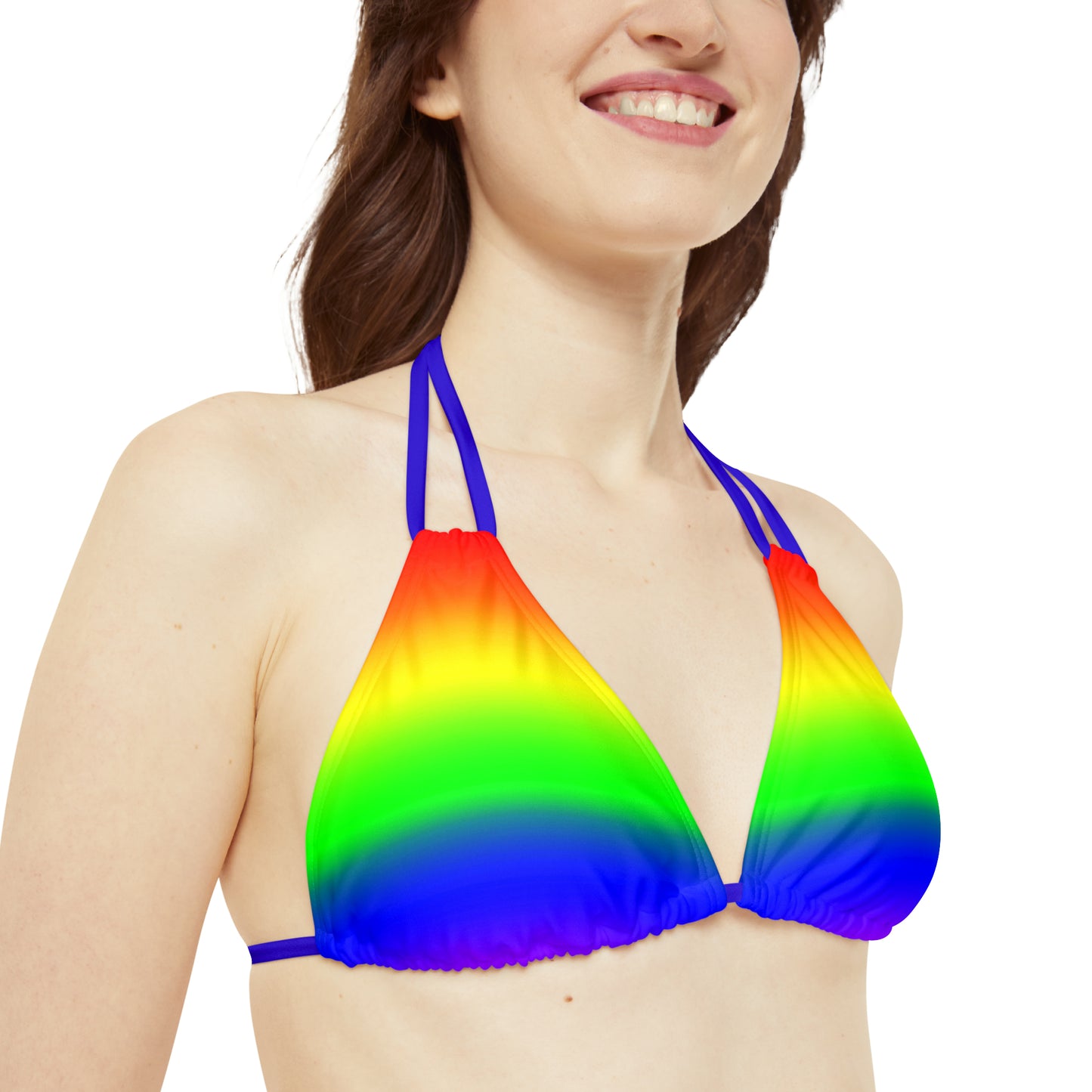 LGBTQ Pride Bikini Swimsuit Set - Royal Blue - Ombre string_bikini_top_on_model_front_side_82415