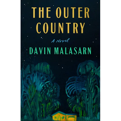 Book cover of 'The Outer Country' by Davin Malasarn with a dark background and house illustration.