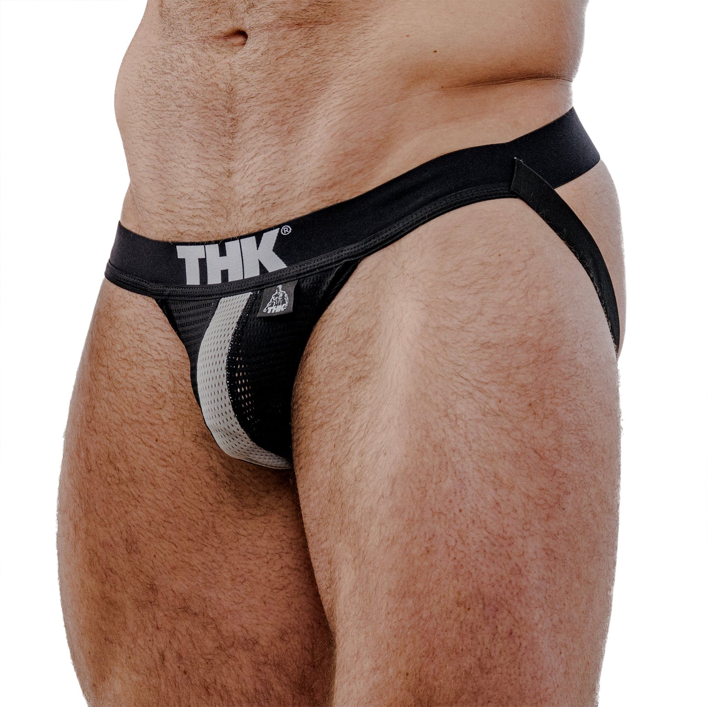 Black men's underwear with 'THK' branding on a white background