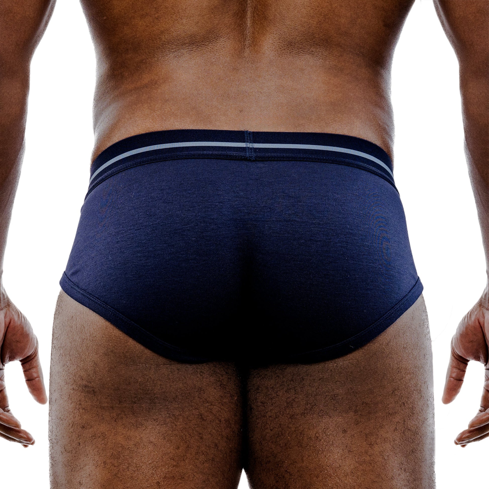Navy blue men's underwear with a white background