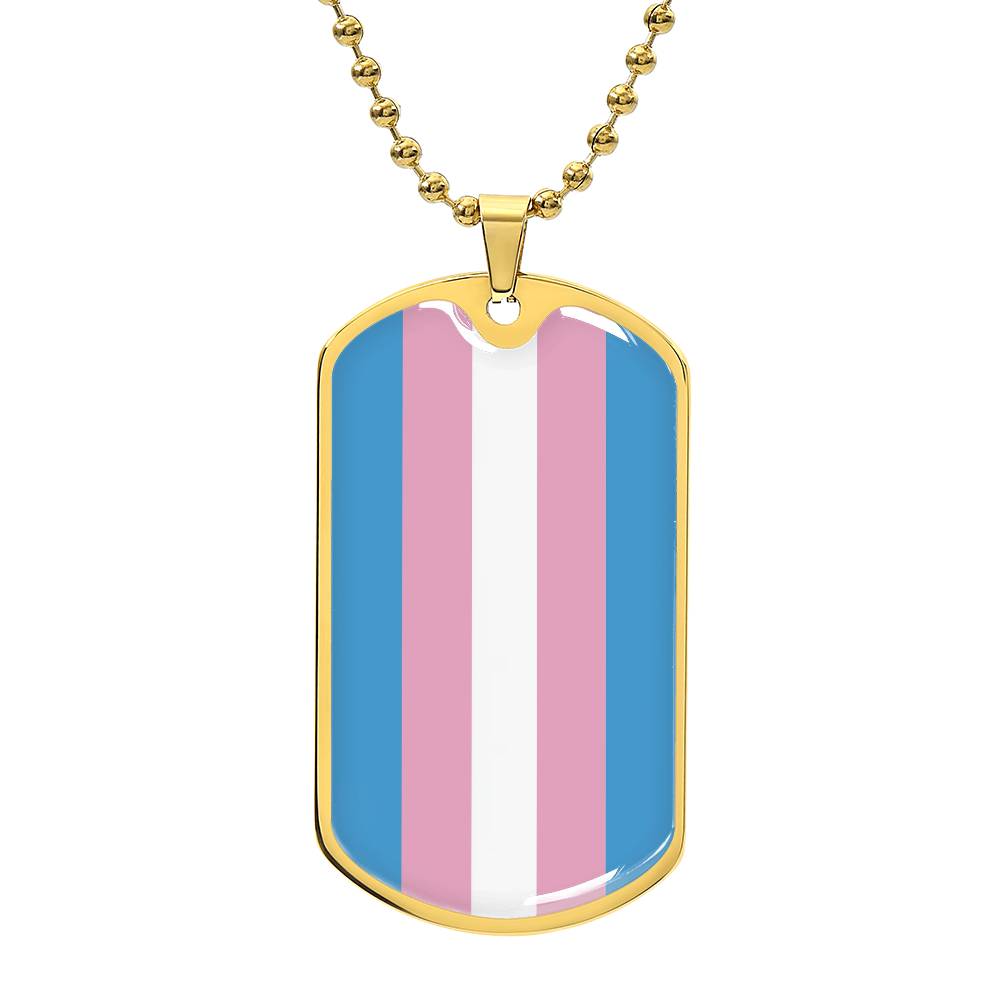 Transgender Trans Pride Military Dog Tag Necklace Gold Transgender trans_gold_tag_front