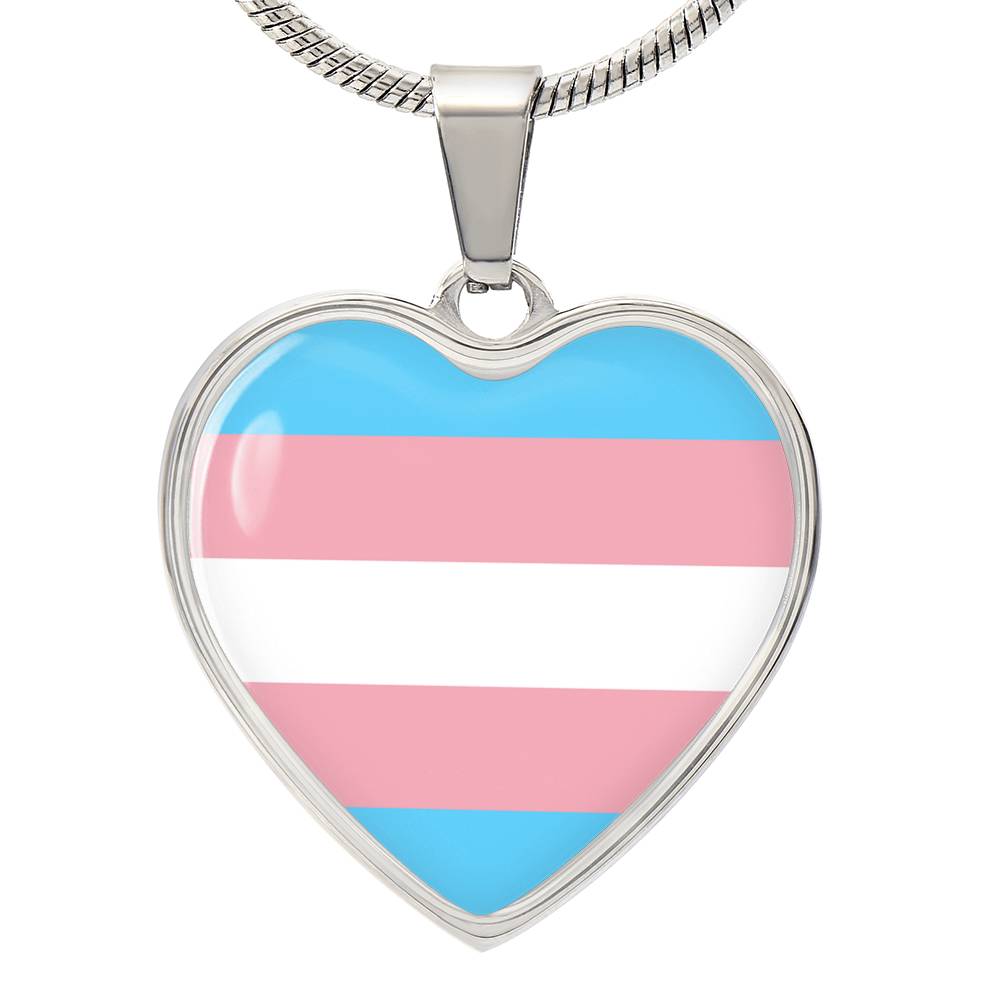 Transgender Trans Pride Heart Pendant Necklace Silver Transgender trans_silver_heart_front