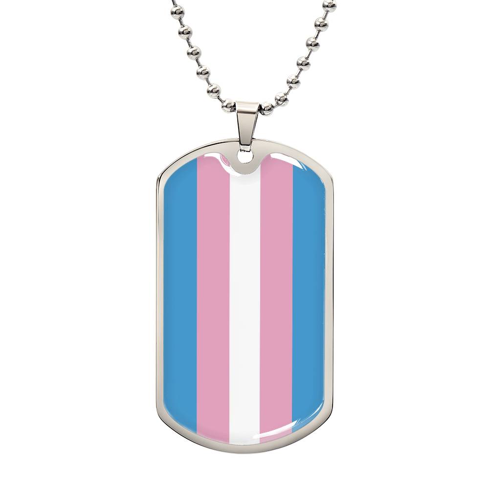 Transgender Trans Pride Military Dog Tag Necklace Silver Transgender trans_silver_tag_front