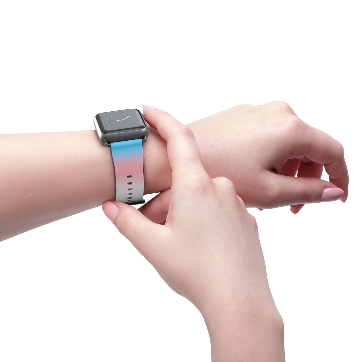 Transgender Trans Pride Apple Watch Band Strap In Ombre worn on wrist