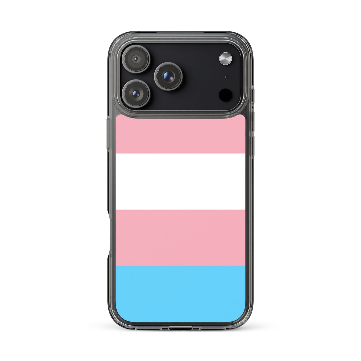 Apple iPhone 17 Pro Max cell phone case with trans pride flag design on white background