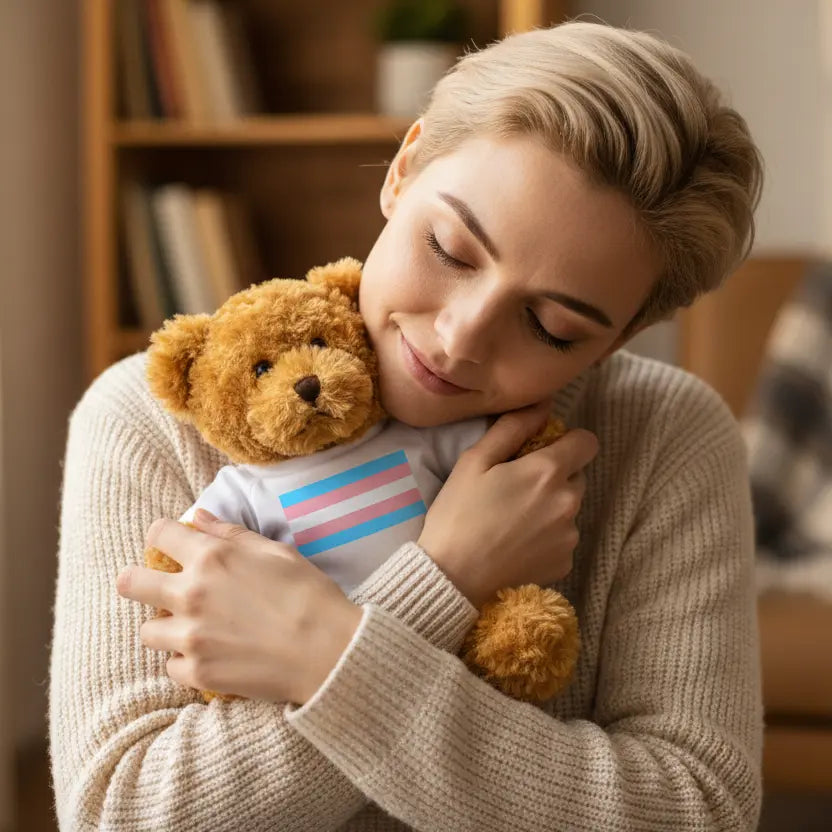 Transgender Trans Pride Flag Plush Teddy Bear Stuffed Animal transgender-trans-pride-flag-plush-teddy-bear-stuffed-animal-white