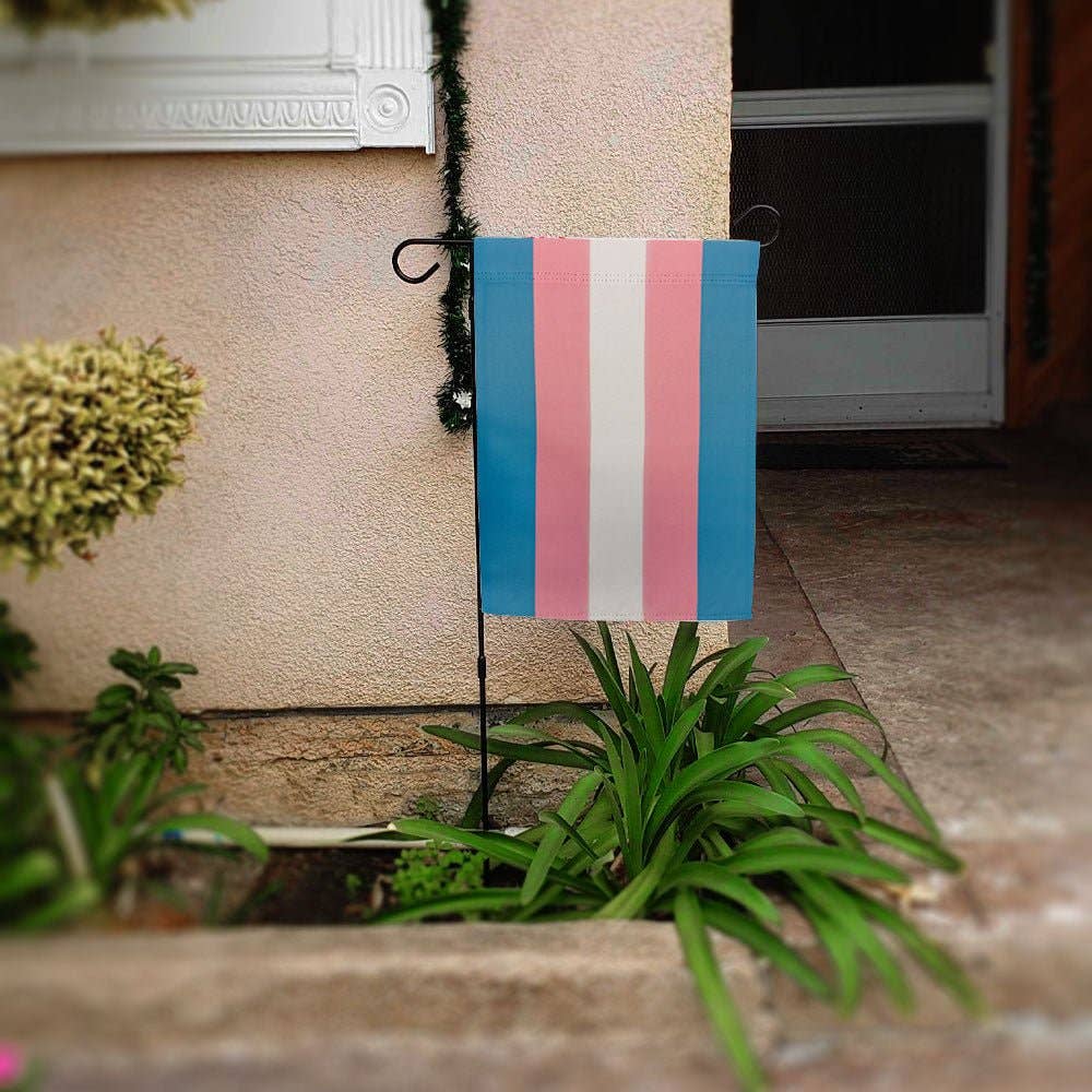 Transgender Trans Pride Garden Flag 12x18in transgender-trans-pride-garden-flag-12x18in-with-pole-lifestyle