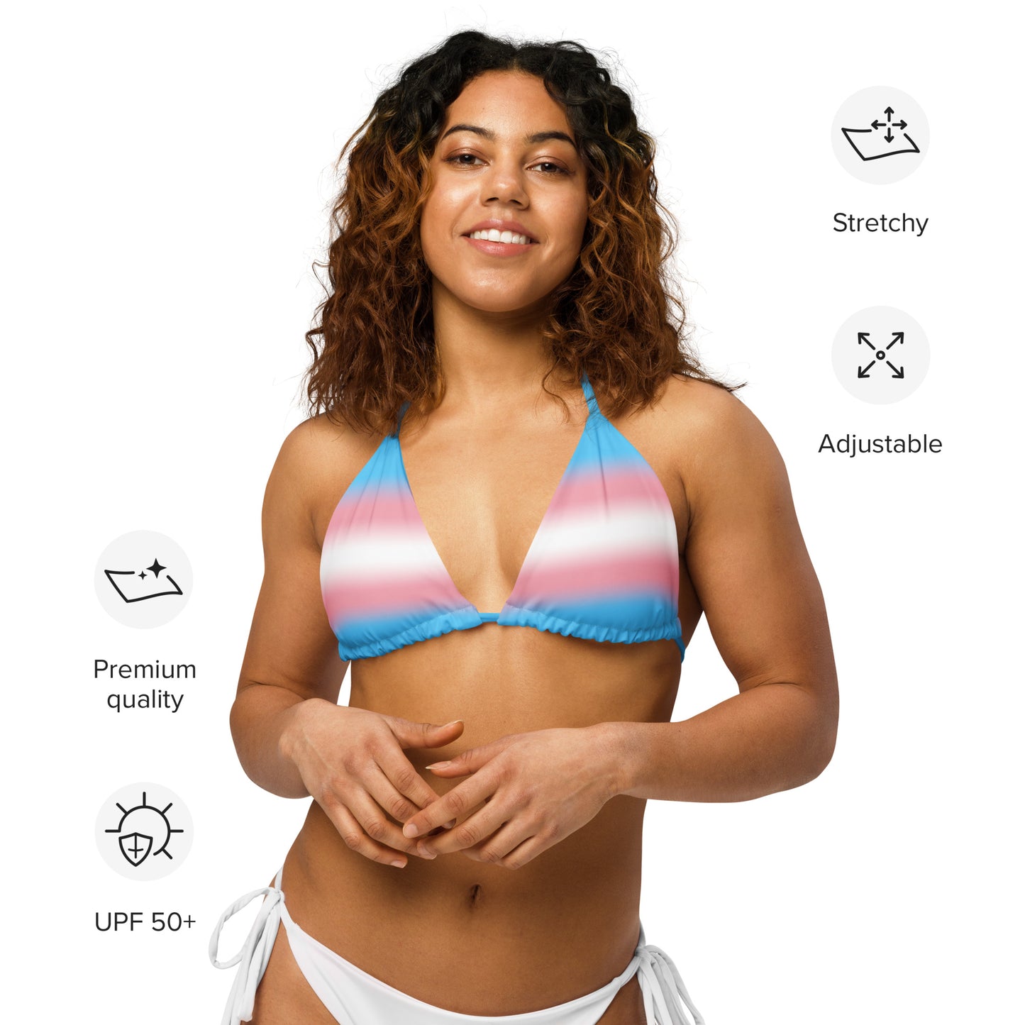 Transgender Trans Pride String Bikini Top transgender-trans-pride-string-bikini-top-details