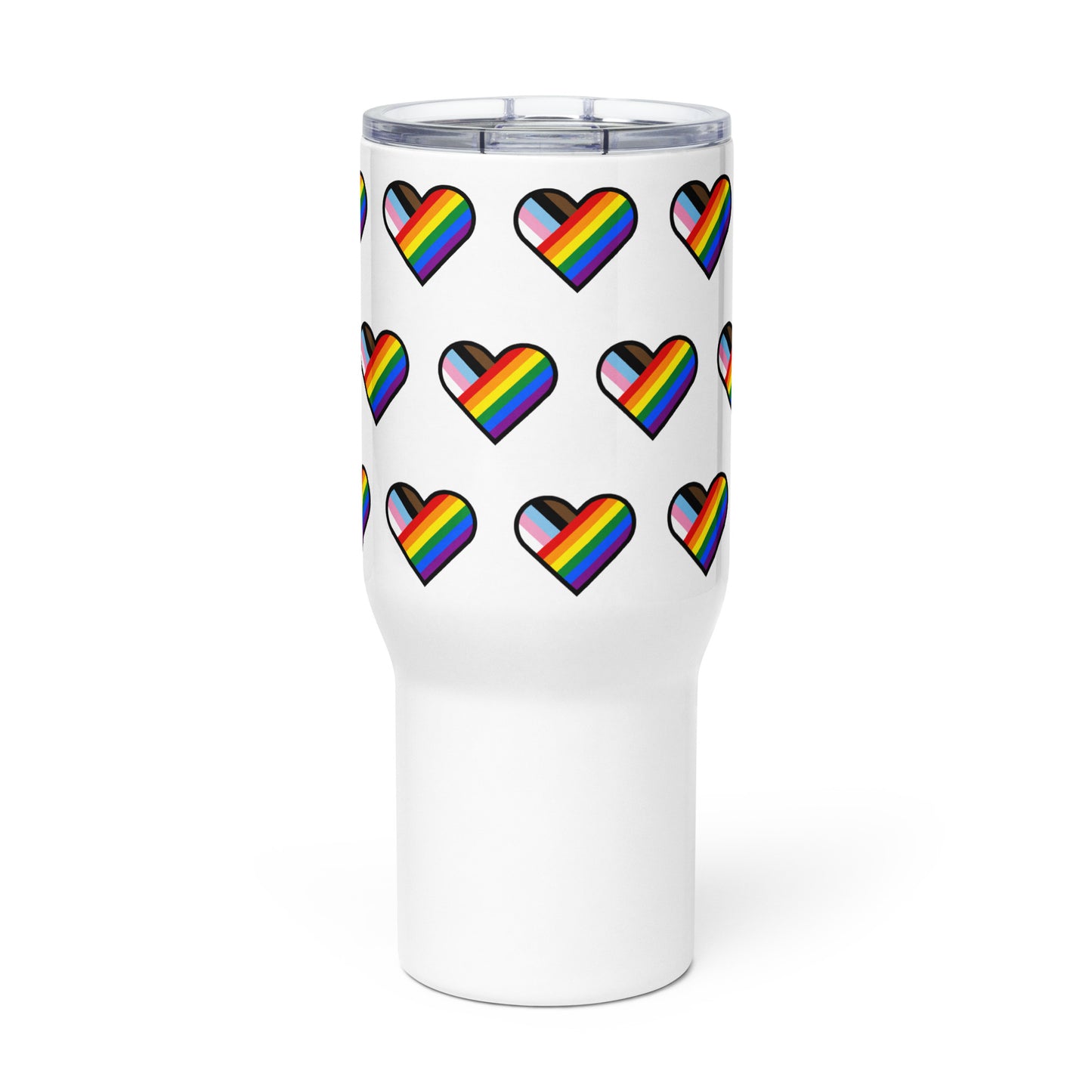 LGBTQ Pride Travel Mug with Handle - Progress Pride Daniel Quasar Hearts travel-mug-with-a-handle-white-25-oz-front-64d189fba5471