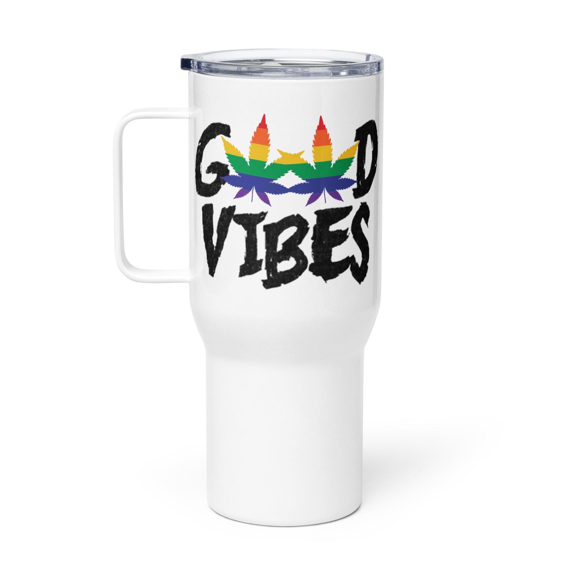 LGBTQ Good Vibes Travel Mug with Handle White 25 oz Stainless Steel travel-mug-with-a-handle-white-25-oz-right-64d900dd9ed3e