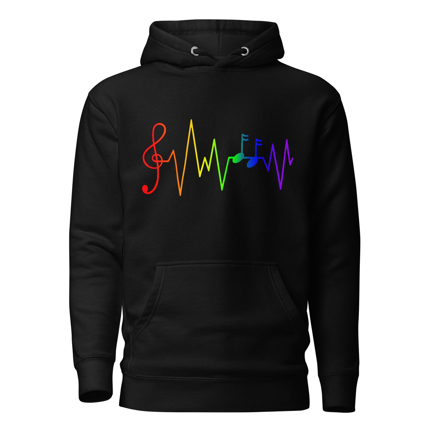 LGBTQ Pride Sweatshirt Hoodie - Music Notes Black Pride unisex-premium-hoodie-black-front-6529d5721ab22