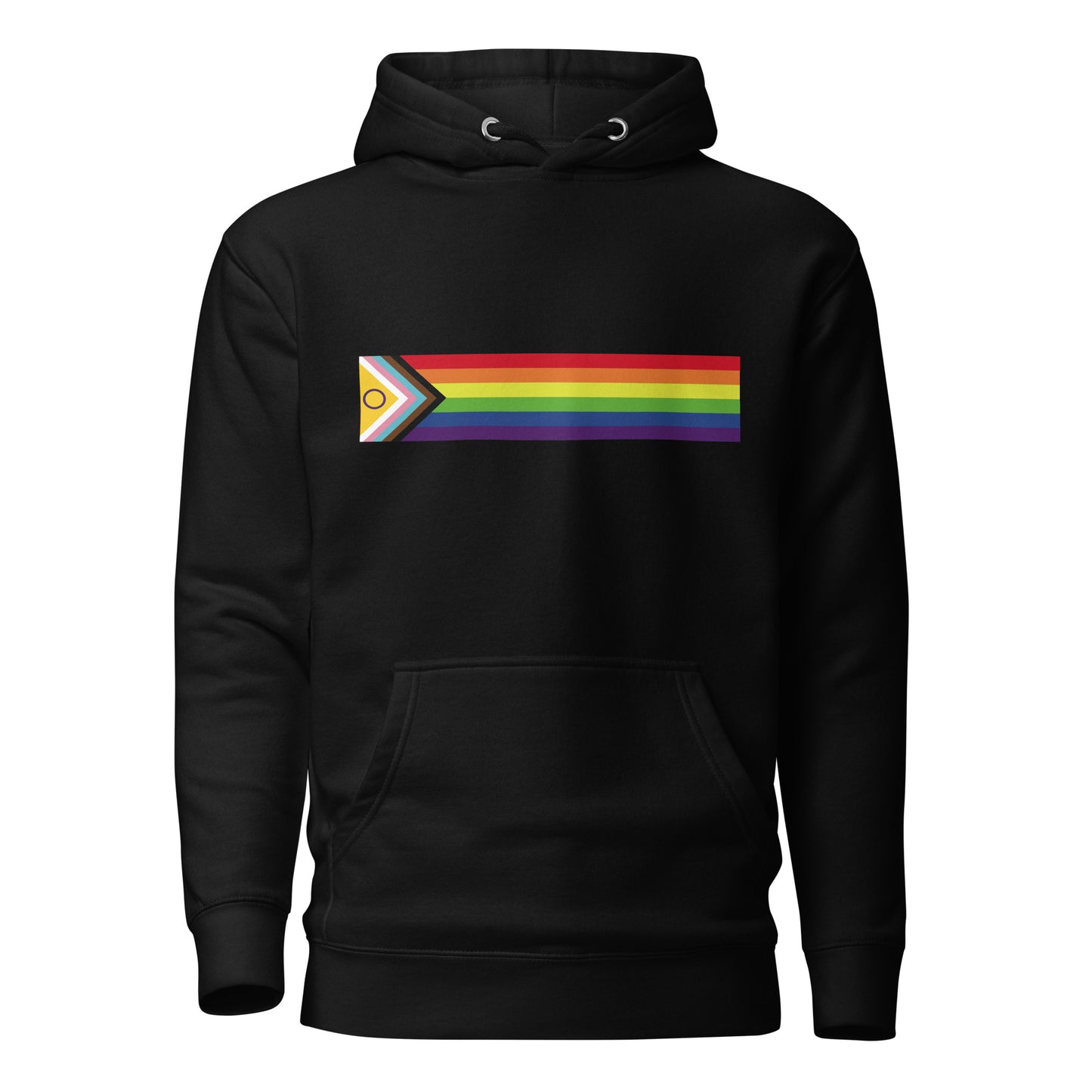 LGBTQ Pride Sweatshirt Hoodie - Inclusive Progress Pride Flag Black Pride unisex-premium-hoodie-black-front-6529d70e1130c