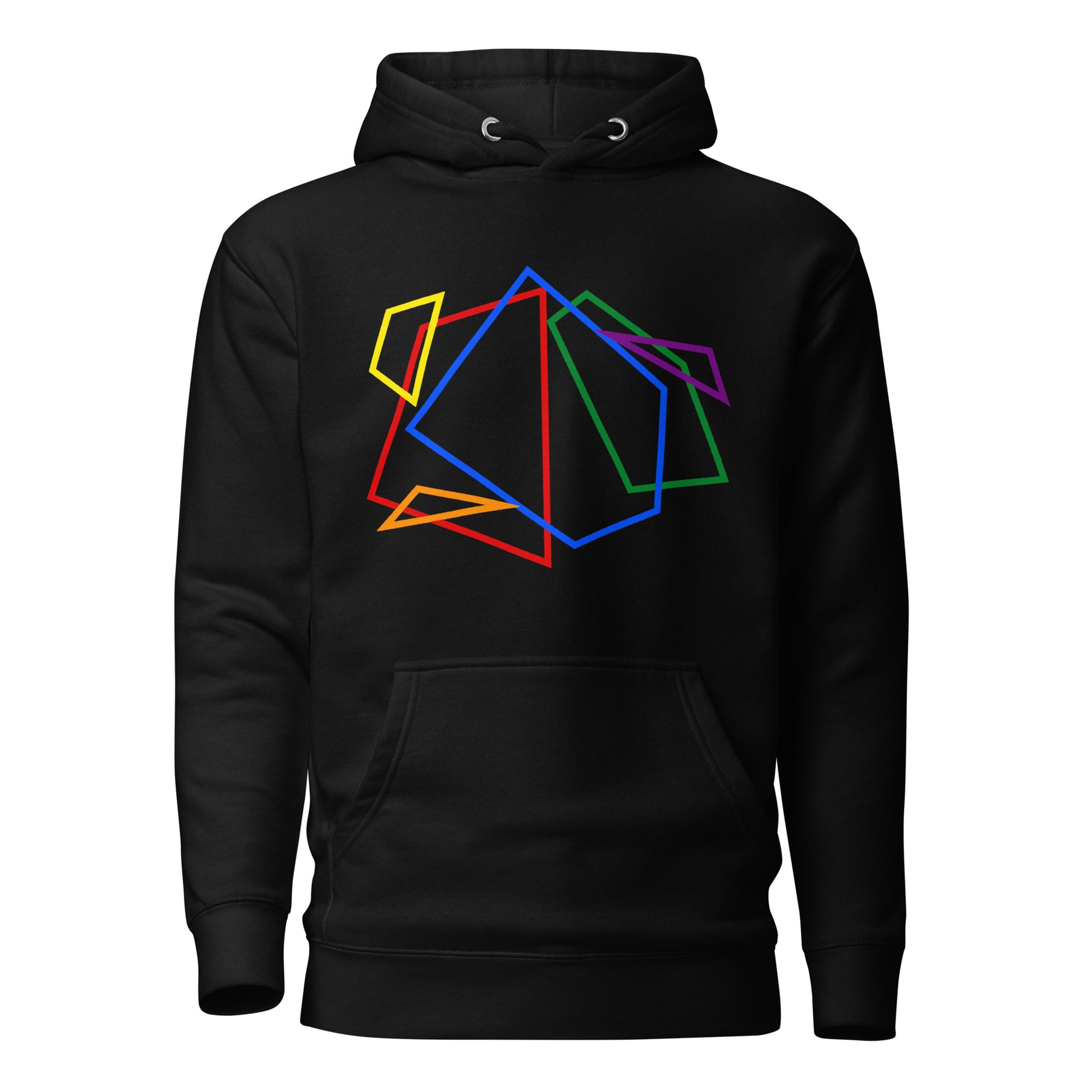 LGBTQ Pride Sweatshirt Hoodie - Geometric Lines Black Pride unisex-premium-hoodie-black-front-6529e50170511