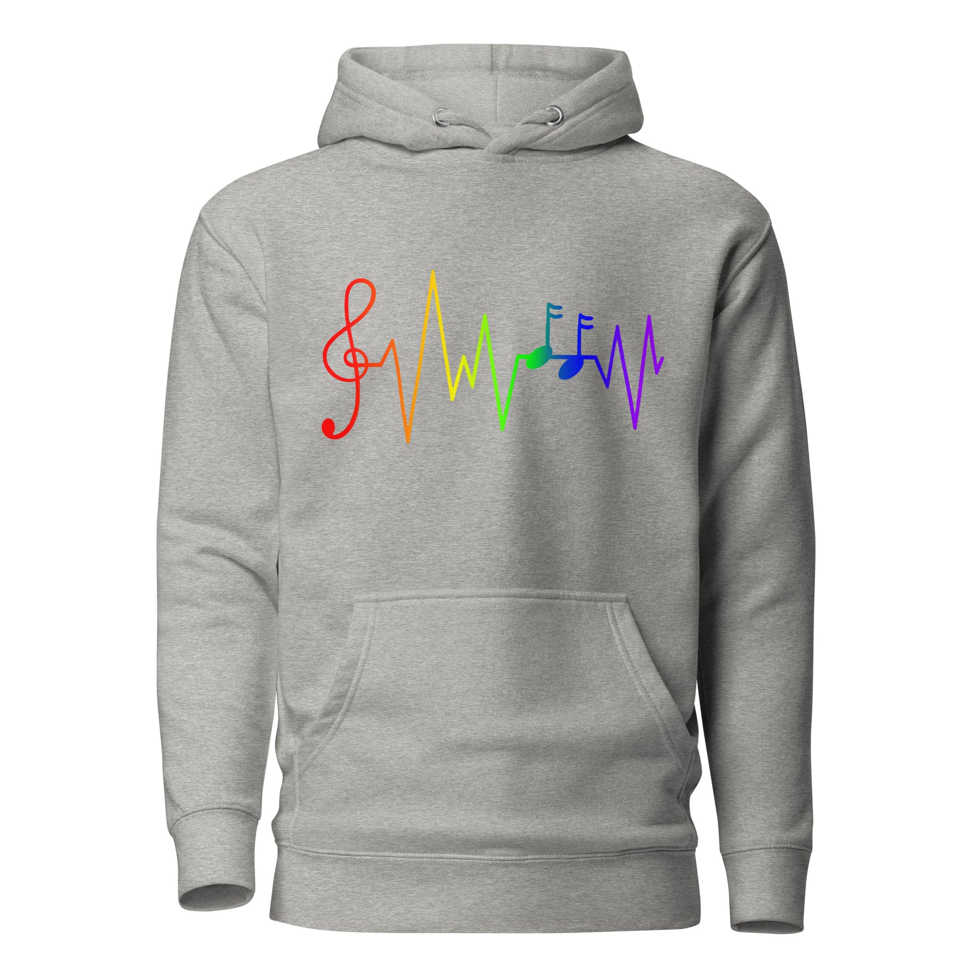 LGBTQ Pride Sweatshirt Hoodie - Music Notes Carbon Grey Pride unisex-premium-hoodie-carbon-grey-front-6529d572231d5