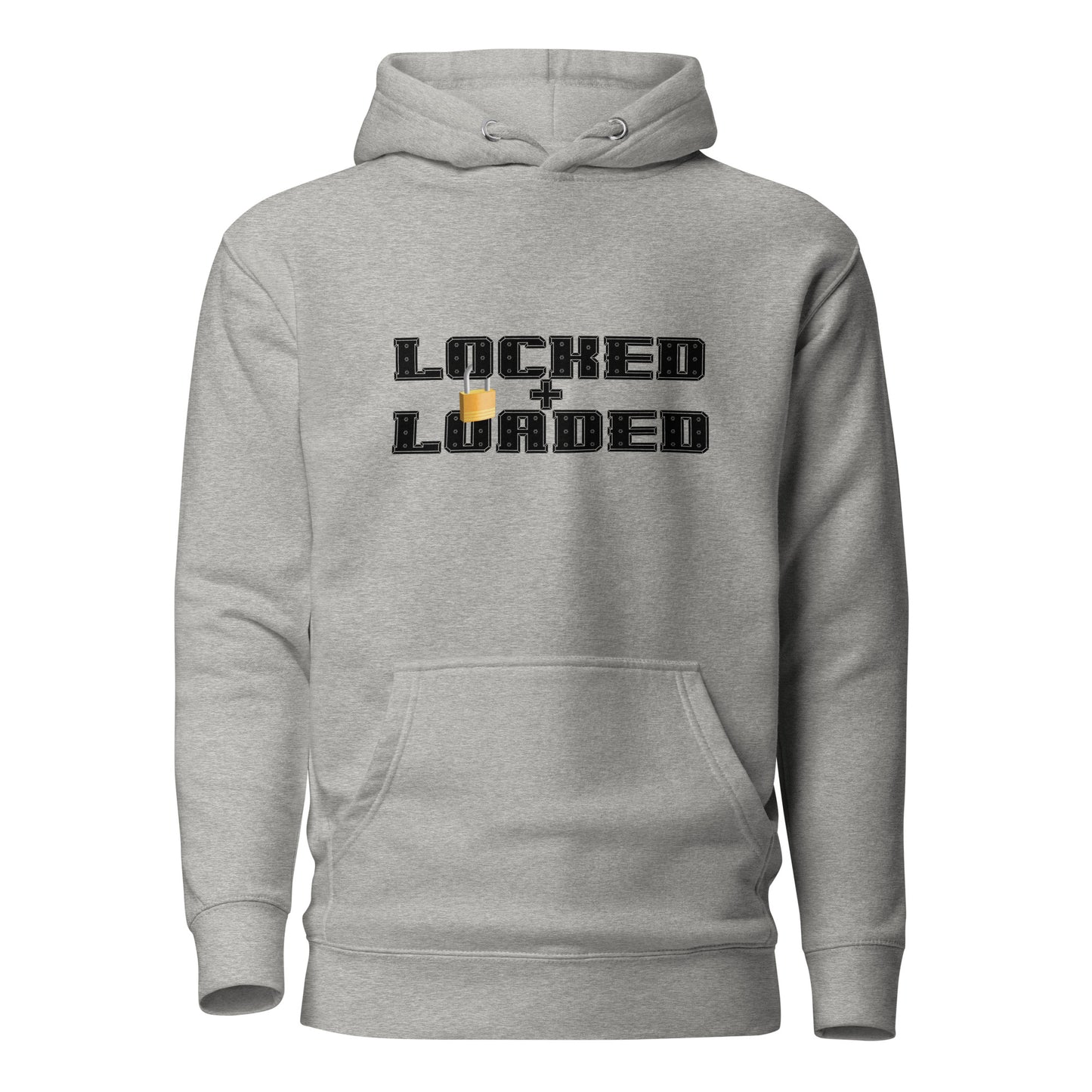 Locked and Loaded Hoodie Sweatshirt Carbon Grey unisex-premium-hoodie-carbon-grey-front-6529e663d815a