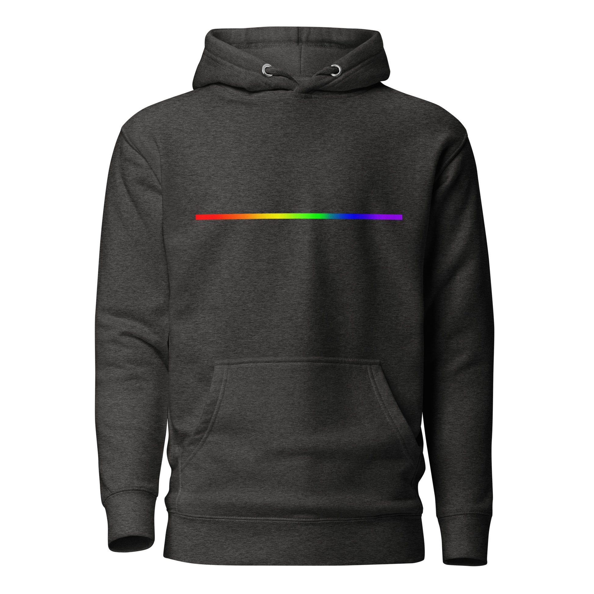 LGBTQ Pride Sweatshirt Hoodie - Rainbow Line Charcoal Heather Pride unisex-premium-hoodie-charcoal-heather-front-6529e389585ba