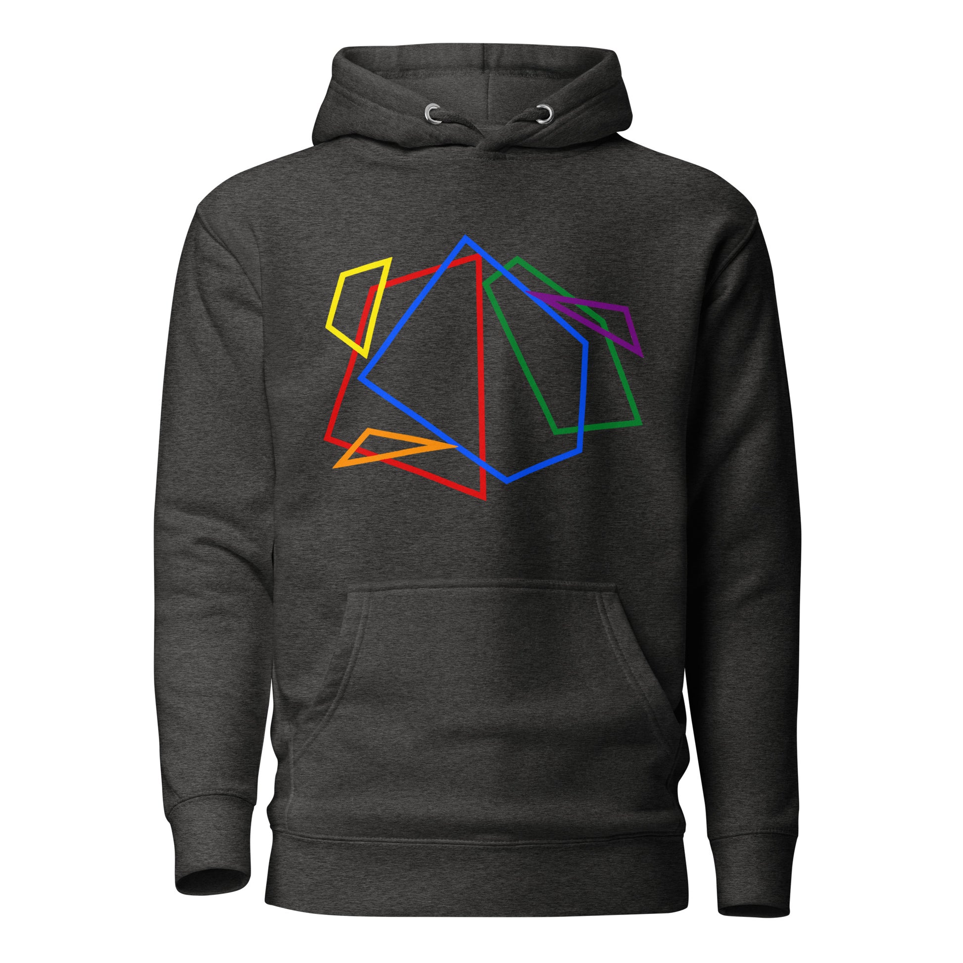 LGBTQ Pride Sweatshirt Hoodie - Geometric Lines Charcoal Heather Pride unisex-premium-hoodie-charcoal-heather-front-6529e50172d8e