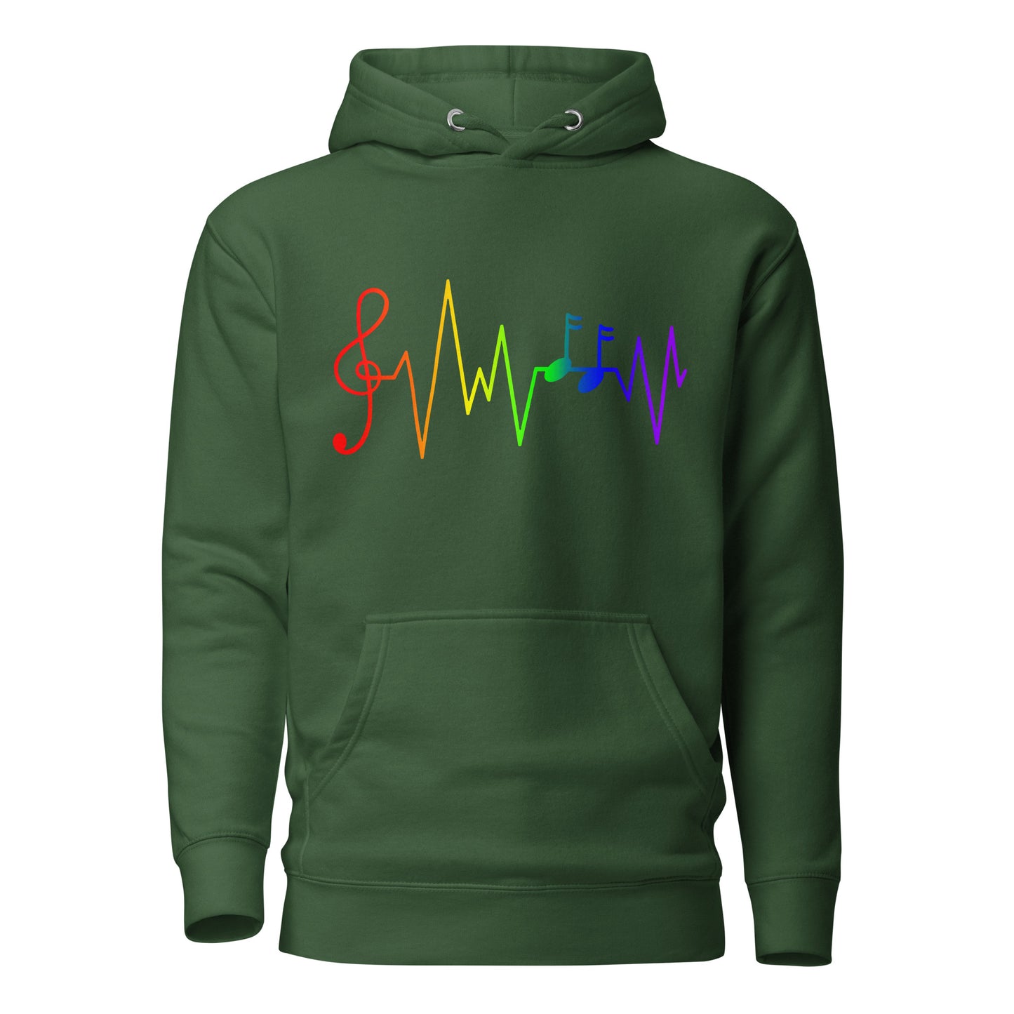 LGBTQ Pride Sweatshirt Hoodie - Music Notes Forest Green Pride unisex-premium-hoodie-forest-green-front-6529d572220c1