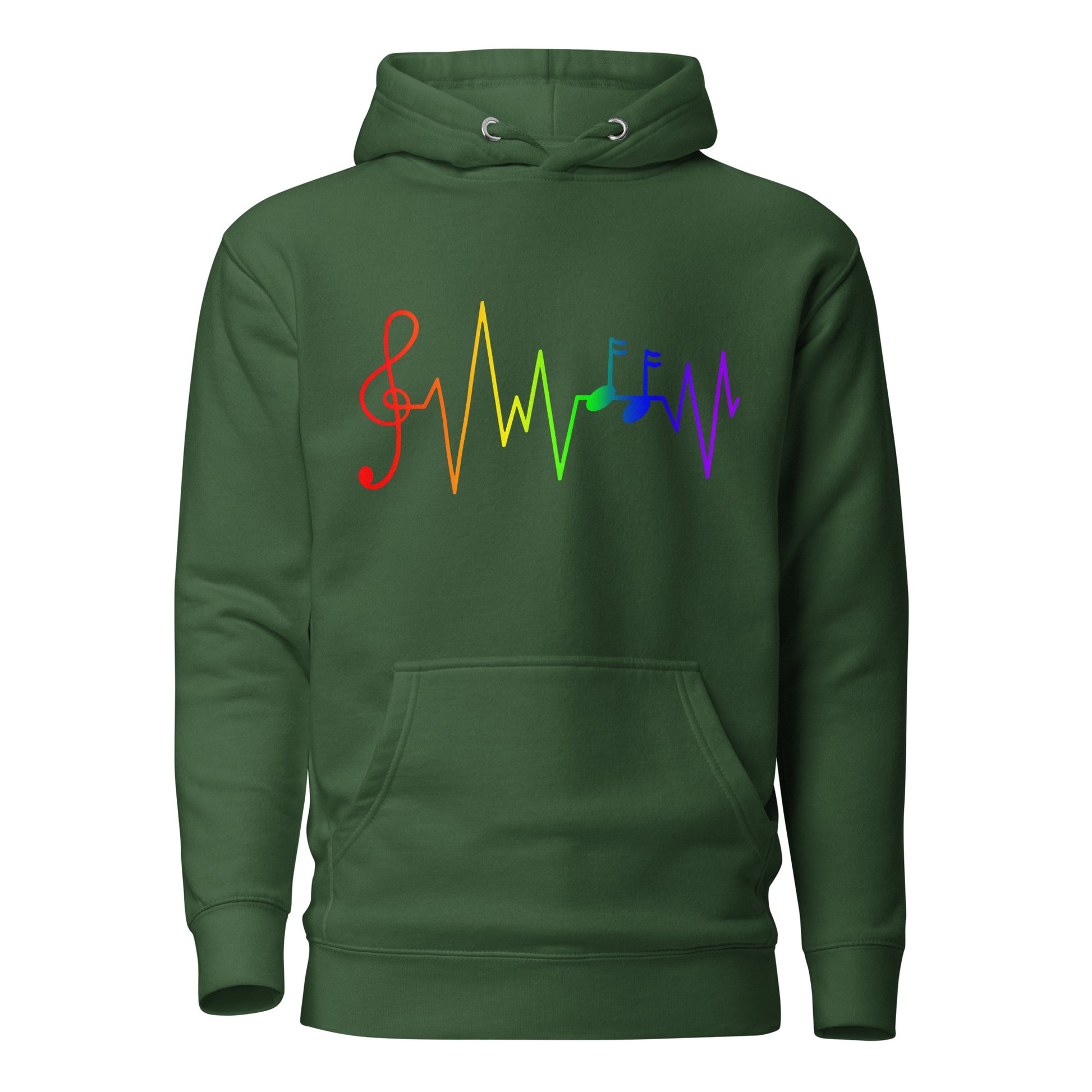 LGBTQ Pride Sweatshirt Hoodie - Music Notes Forest Green Pride unisex-premium-hoodie-forest-green-front-6529d572220c1