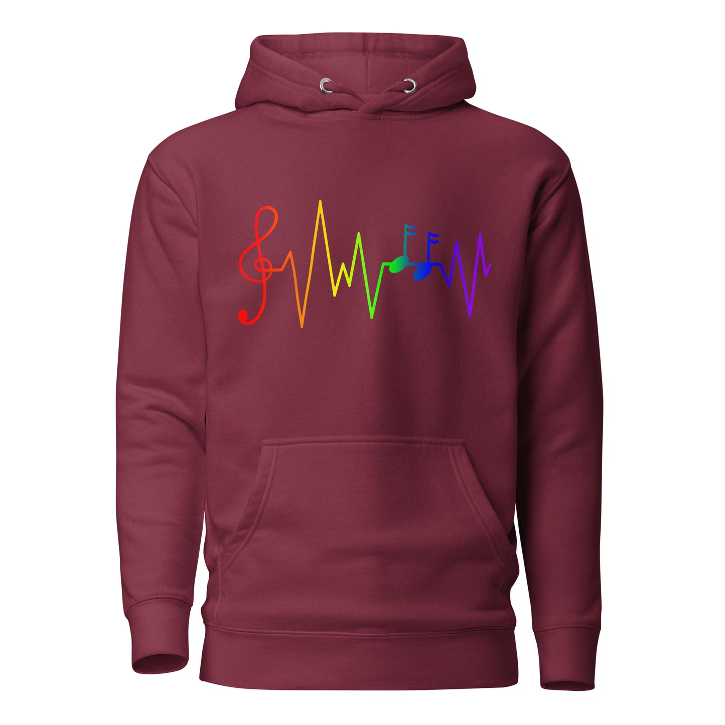 LGBTQ Pride Sweatshirt Hoodie - Music Notes Maroon Pride unisex-premium-hoodie-maroon-front-6529d5721e241