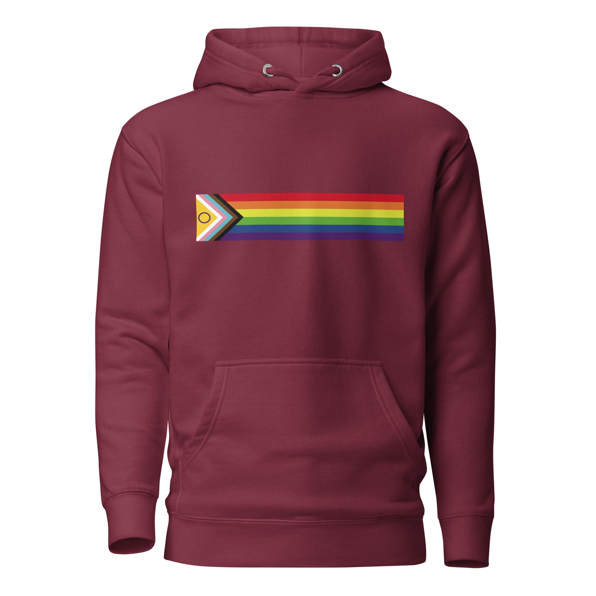 LGBTQ Pride Sweatshirt Hoodie - Inclusive Progress Pride Flag Maroon Pride unisex-premium-hoodie-maroon-front-6529d70e12a67