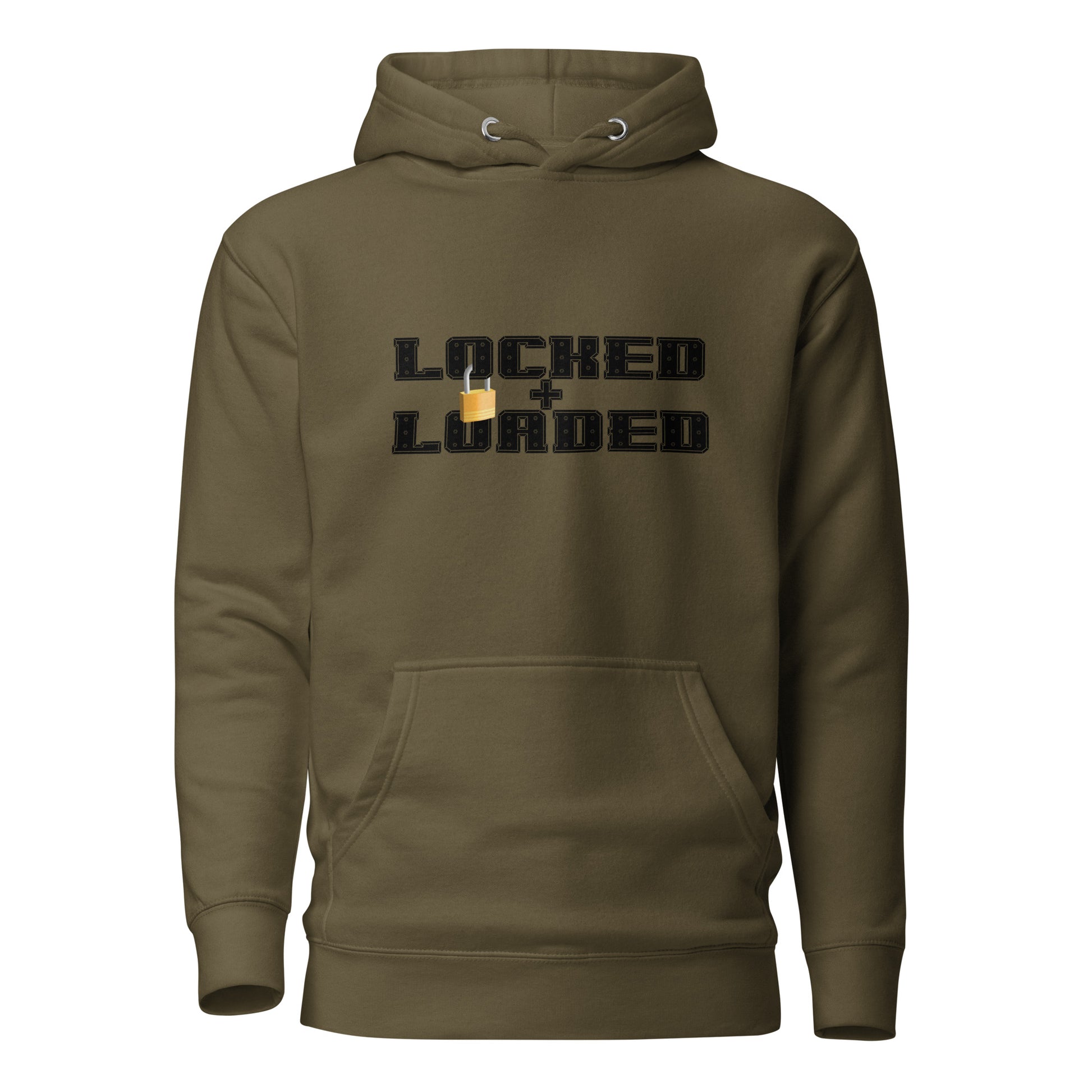 Locked and Loaded Hoodie Sweatshirt Military Green unisex-premium-hoodie-military-green-front-6529e663d9a66