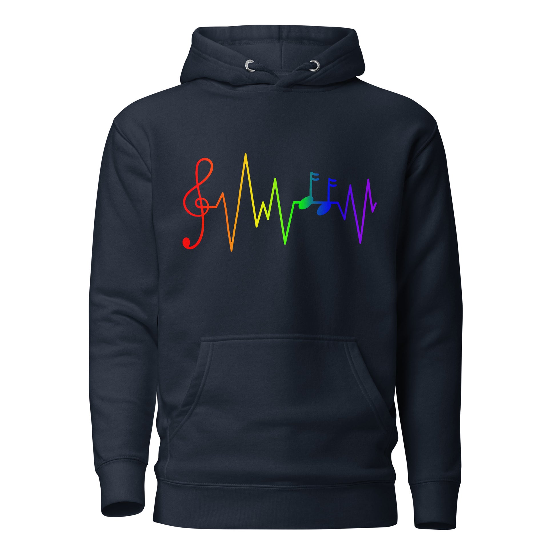 LGBTQ Pride Sweatshirt Hoodie - Music Notes Navy Blazer Pride unisex-premium-hoodie-navy-blazer-front-6529d5721d83a