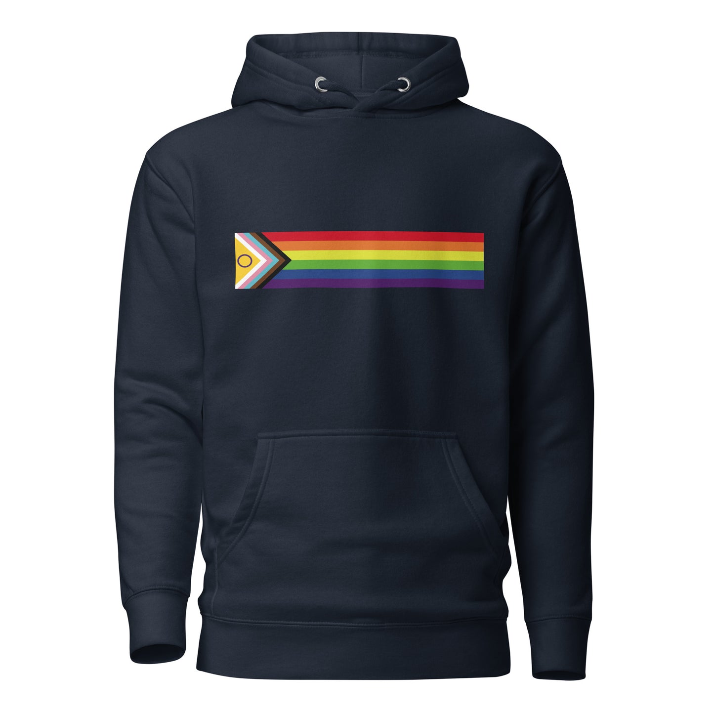 LGBTQ Pride Sweatshirt Hoodie - Inclusive Progress Pride Flag Navy Blazer Pride unisex-premium-hoodie-navy-blazer-front-6529d70e123e9