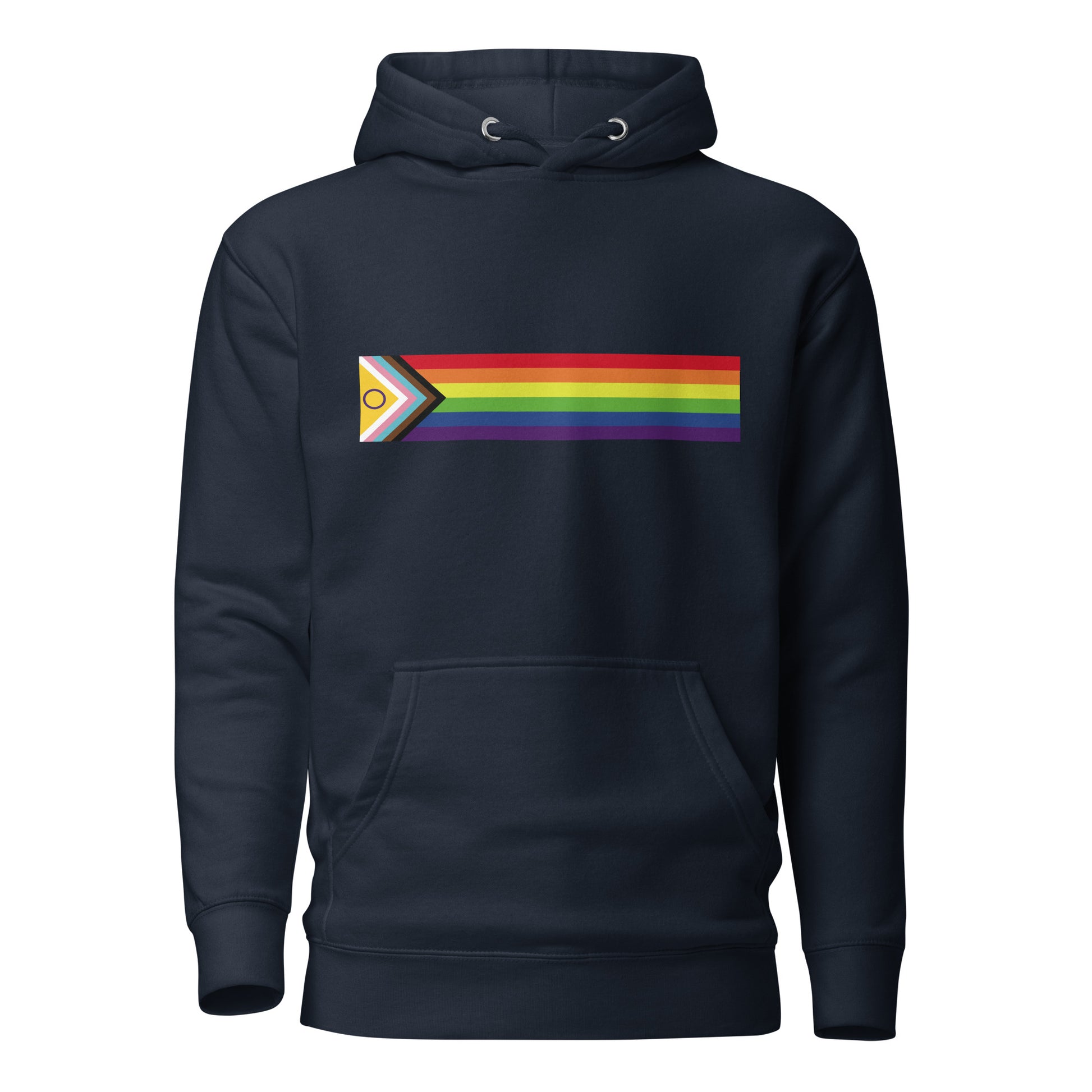 LGBTQ Pride Sweatshirt Hoodie - Inclusive Progress Pride Flag Navy Blazer Pride unisex-premium-hoodie-navy-blazer-front-6529d70e123e9