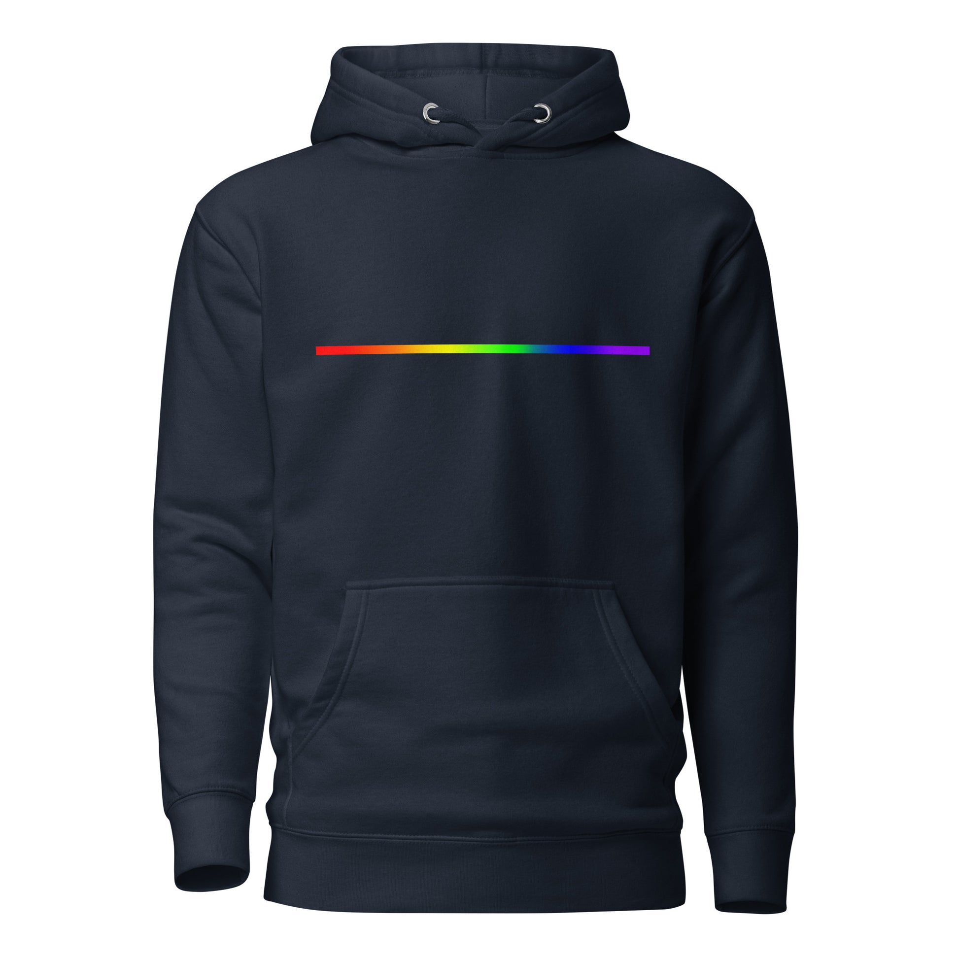 LGBTQ Pride Sweatshirt Hoodie - Rainbow Line Navy Blazer Pride unisex-premium-hoodie-navy-blazer-front-6529e38957ba2