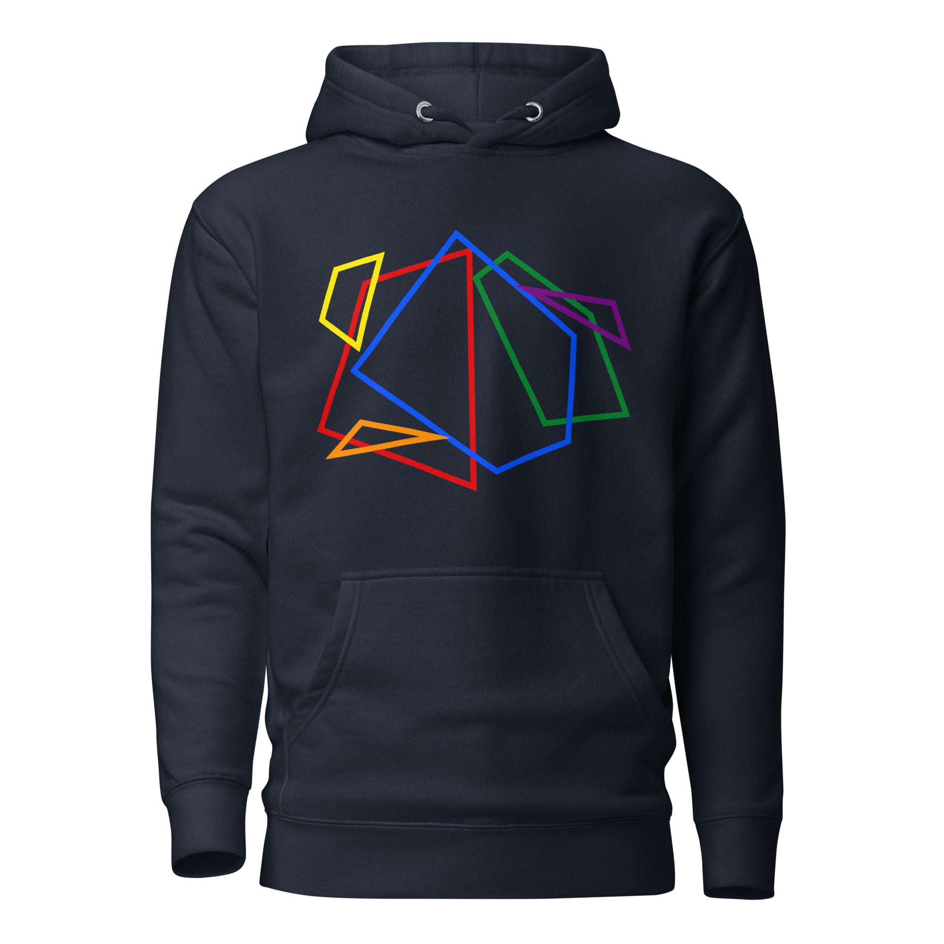 LGBTQ Pride Sweatshirt Hoodie - Geometric Lines Navy Blazer Pride unisex-premium-hoodie-navy-blazer-front-6529e501726bb