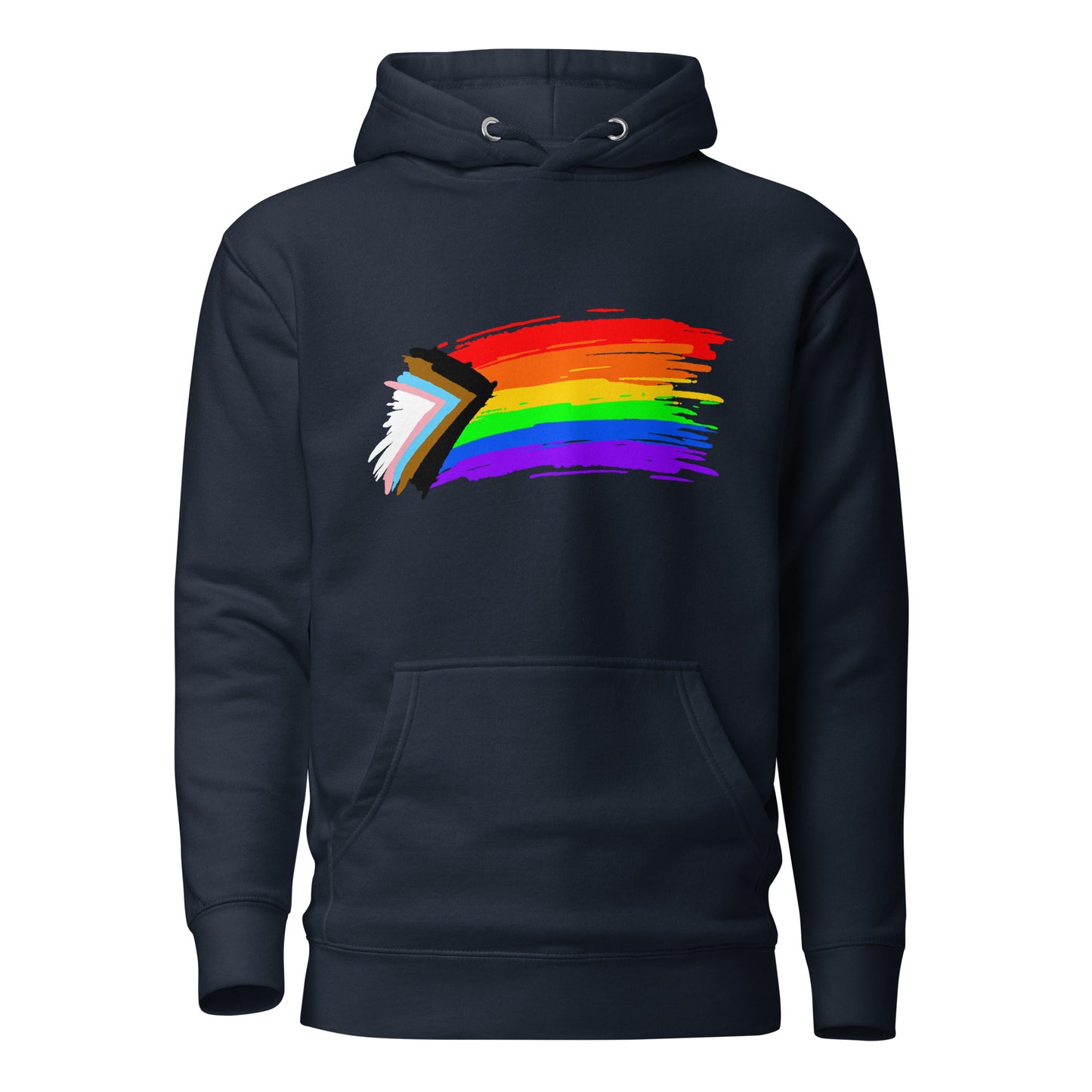 LGBTQ Pride Sweatshirt Hoodie - Progress Pride Flag Paint Navy Blazer Pride unisex-premium-hoodie-navy-blazer-front-6529e5a2e0b25