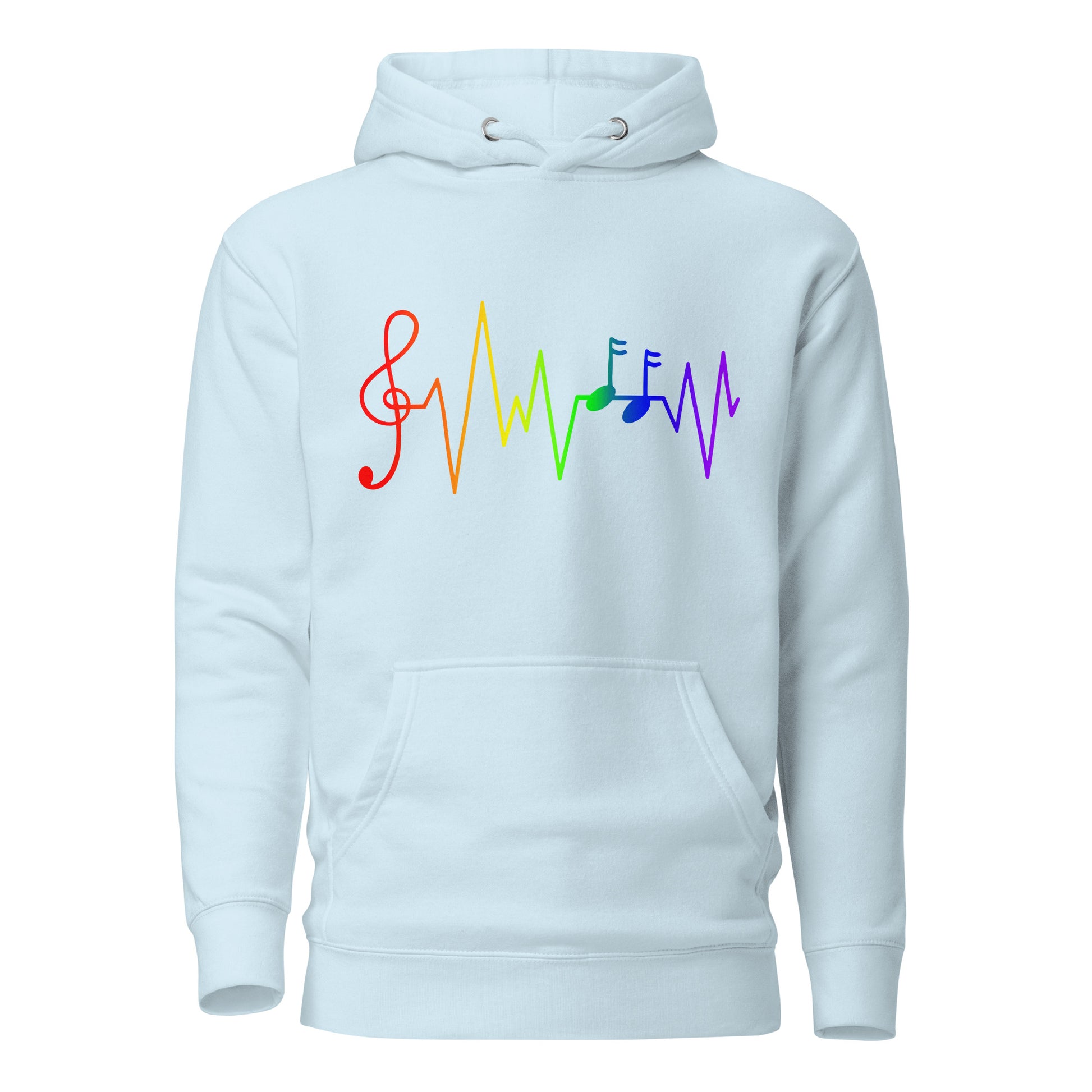 LGBTQ Pride Sweatshirt Hoodie - Music Notes Sky Blue Pride unisex-premium-hoodie-sky-blue-front-6529d57224fe9