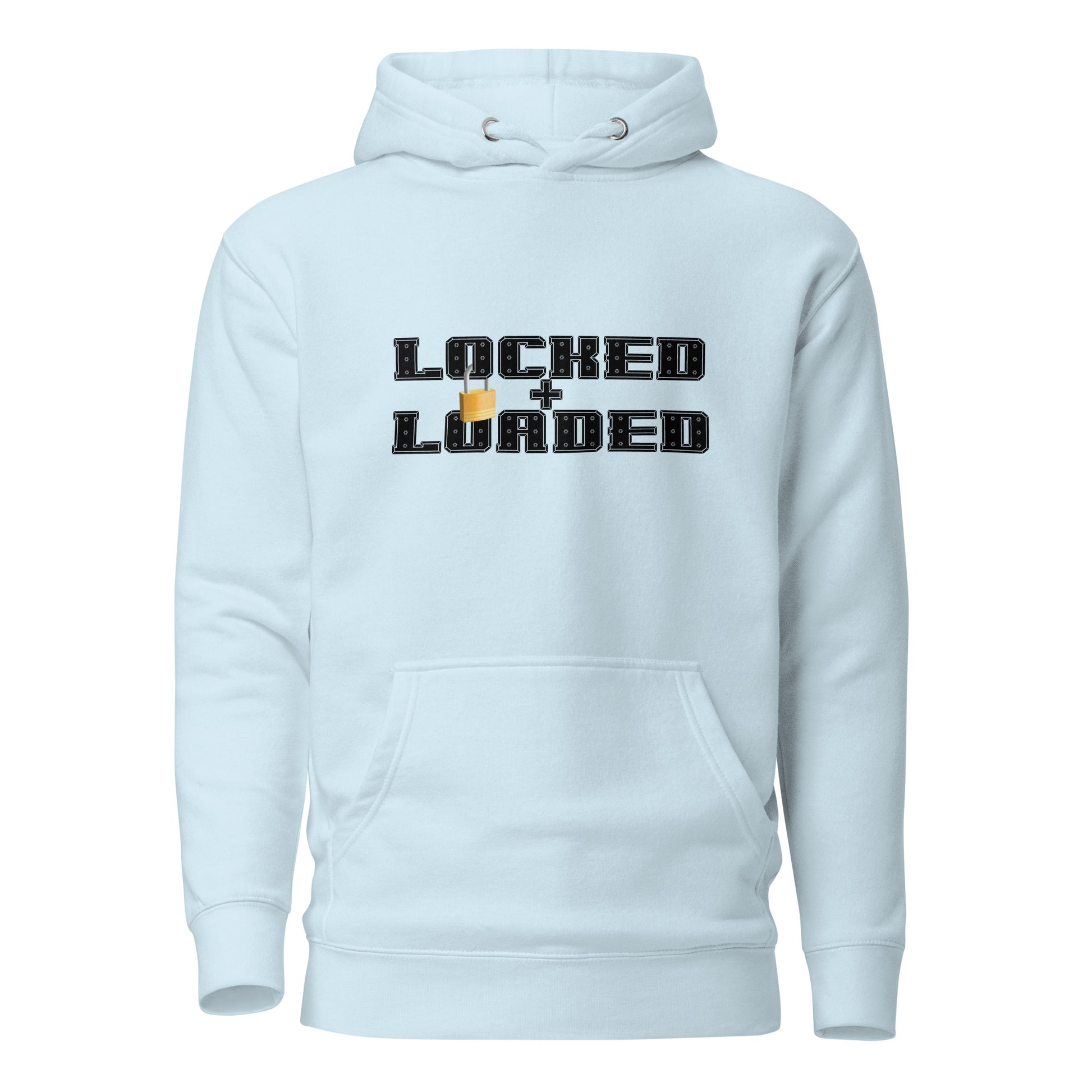 Locked and Loaded Hoodie Sweatshirt Sky Blue unisex-premium-hoodie-sky-blue-front-6529e663da09a