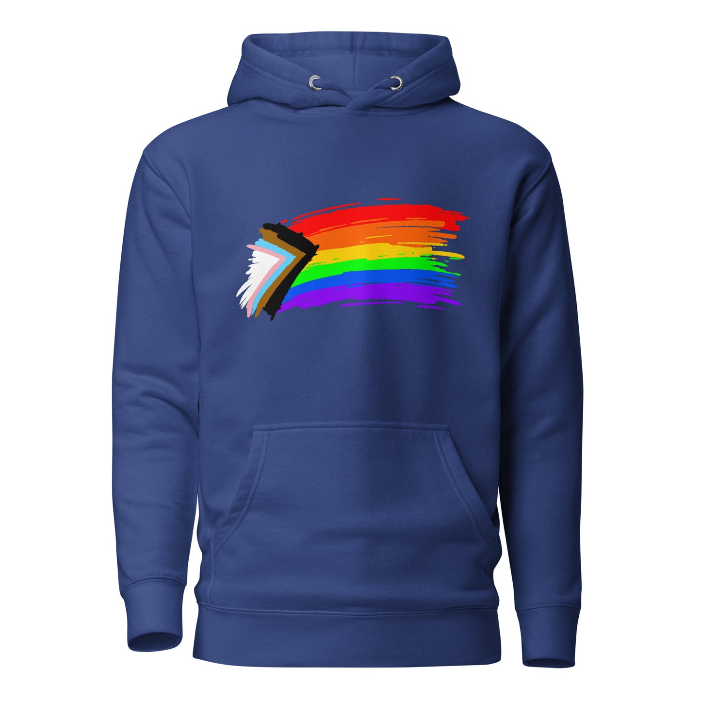 LGBTQ Pride Sweatshirt Hoodie - Progress Pride Flag Paint Team Royal Pride unisex-premium-hoodie-team-royal-front-6529e5a2e13b8